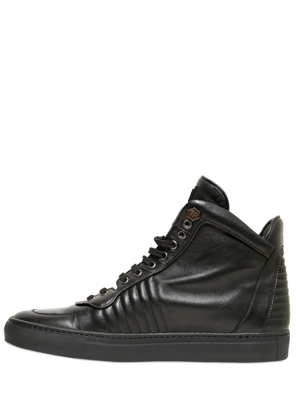 Lyst - Philipp Plein Embossed Skull Leather High Top Sneakers in Black ...