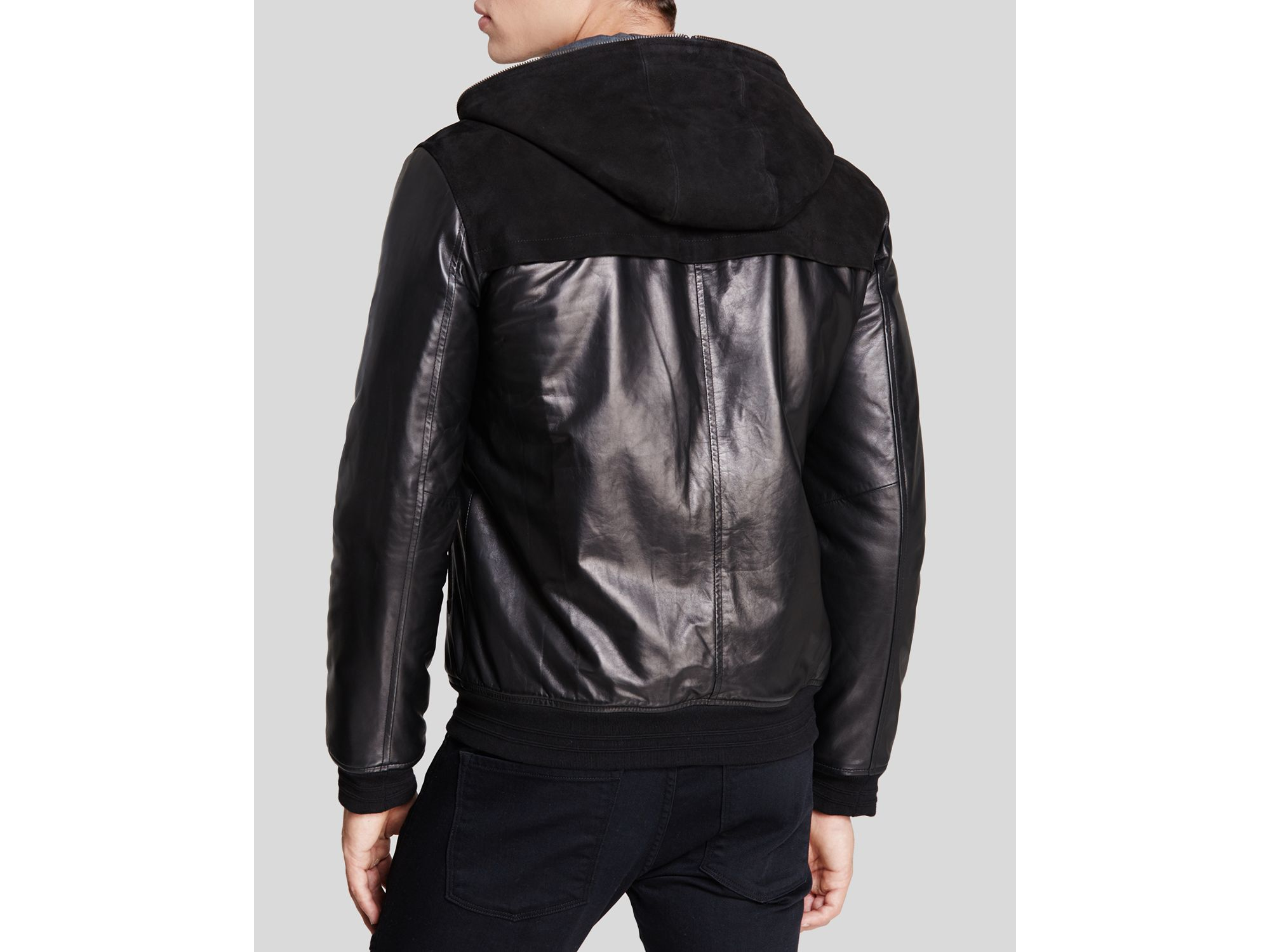Lyst Vince Hooded Suede And Leather Jacket In Black Gallery