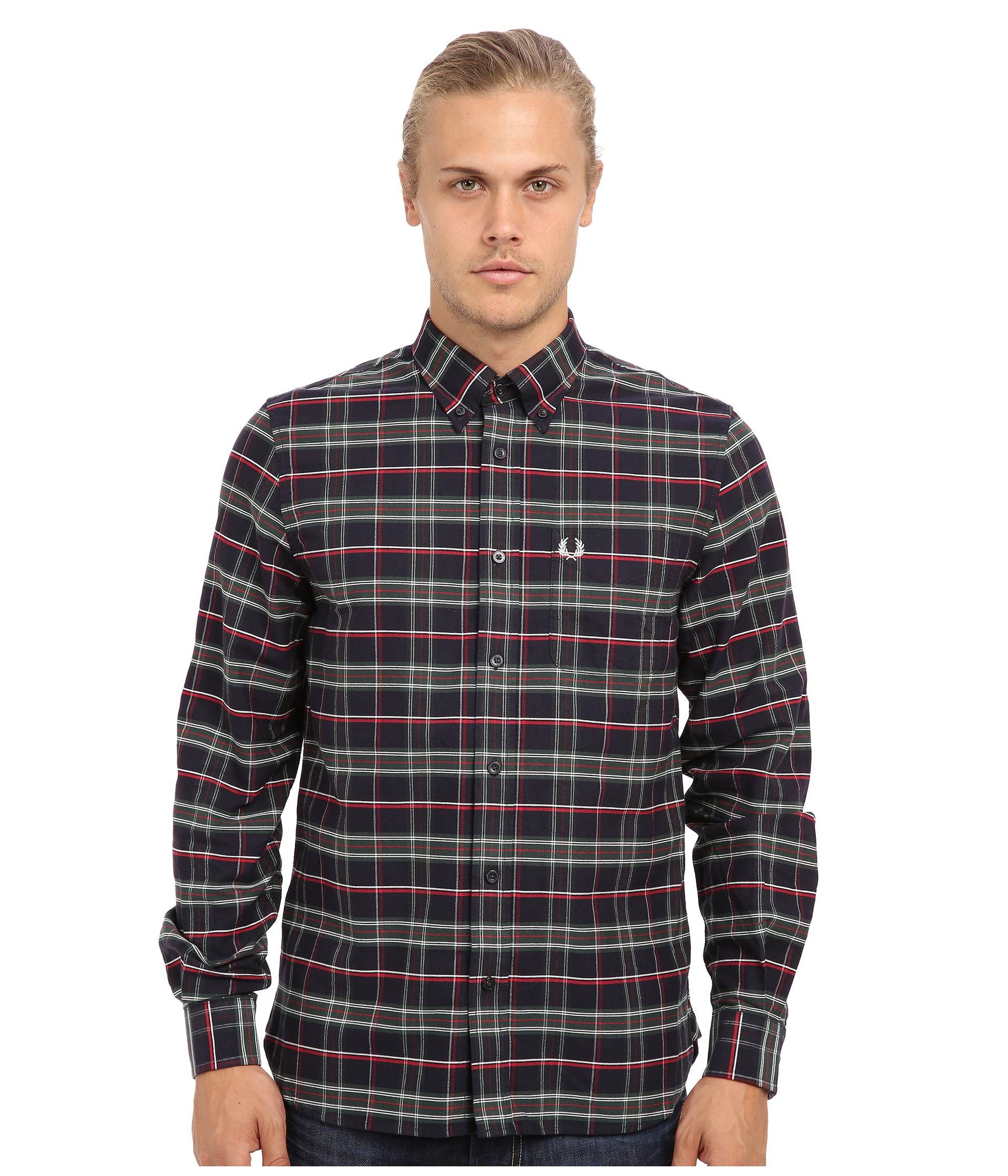 Fred Perry House Tartan Long Sleeve Shirt In Blue For Men Lyst