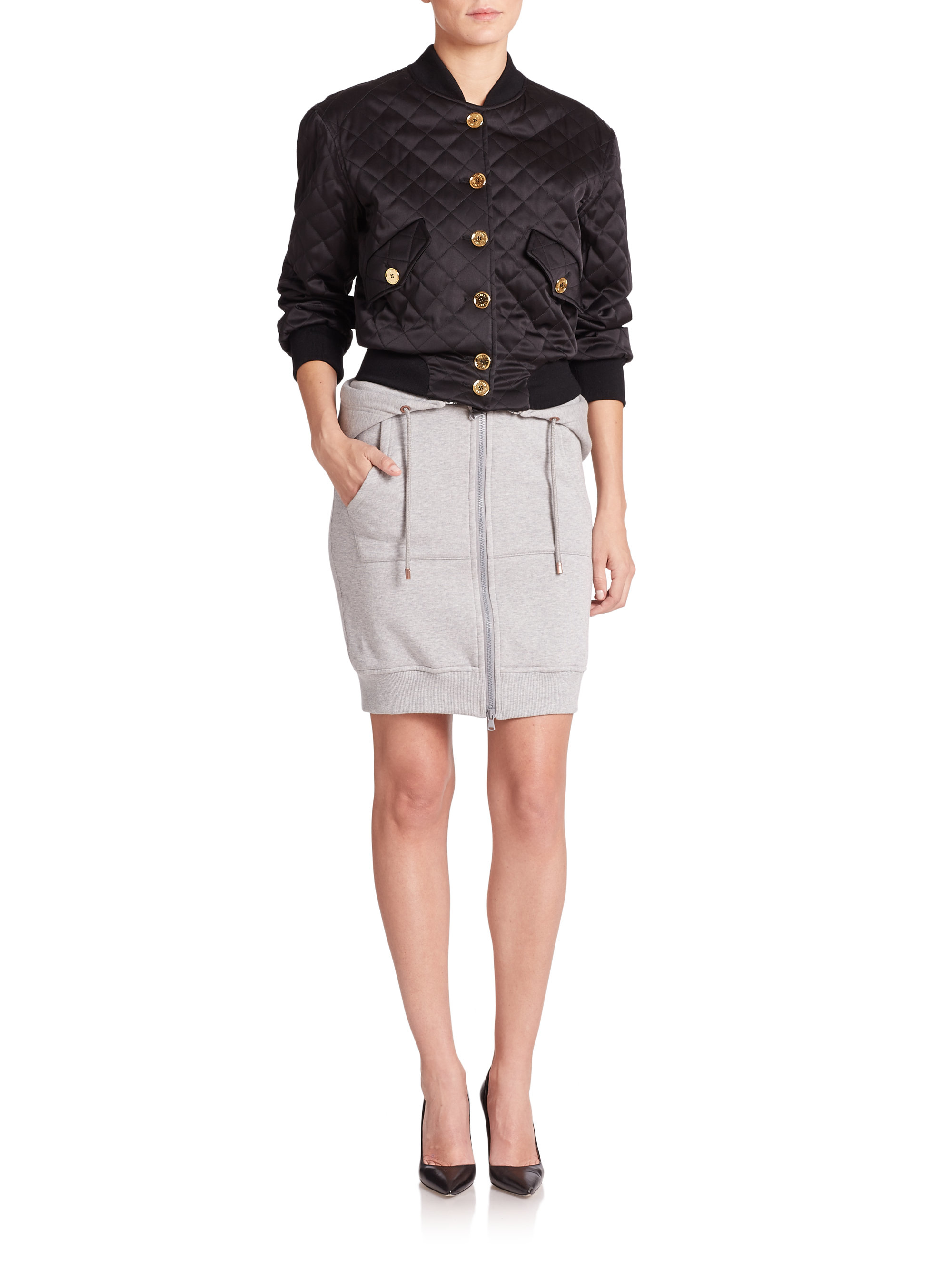 Moschino Knit Hoodie Skirt in Gray | Lyst