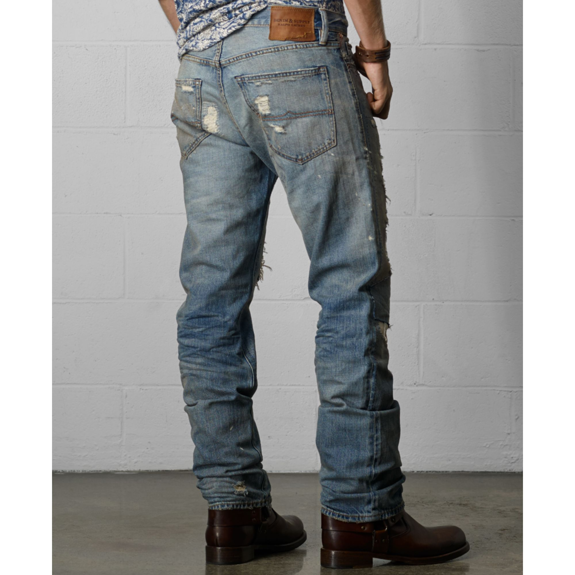 Lyst - Denim & Supply Ralph Lauren Distressed Straightfit Jeans in Blue ...