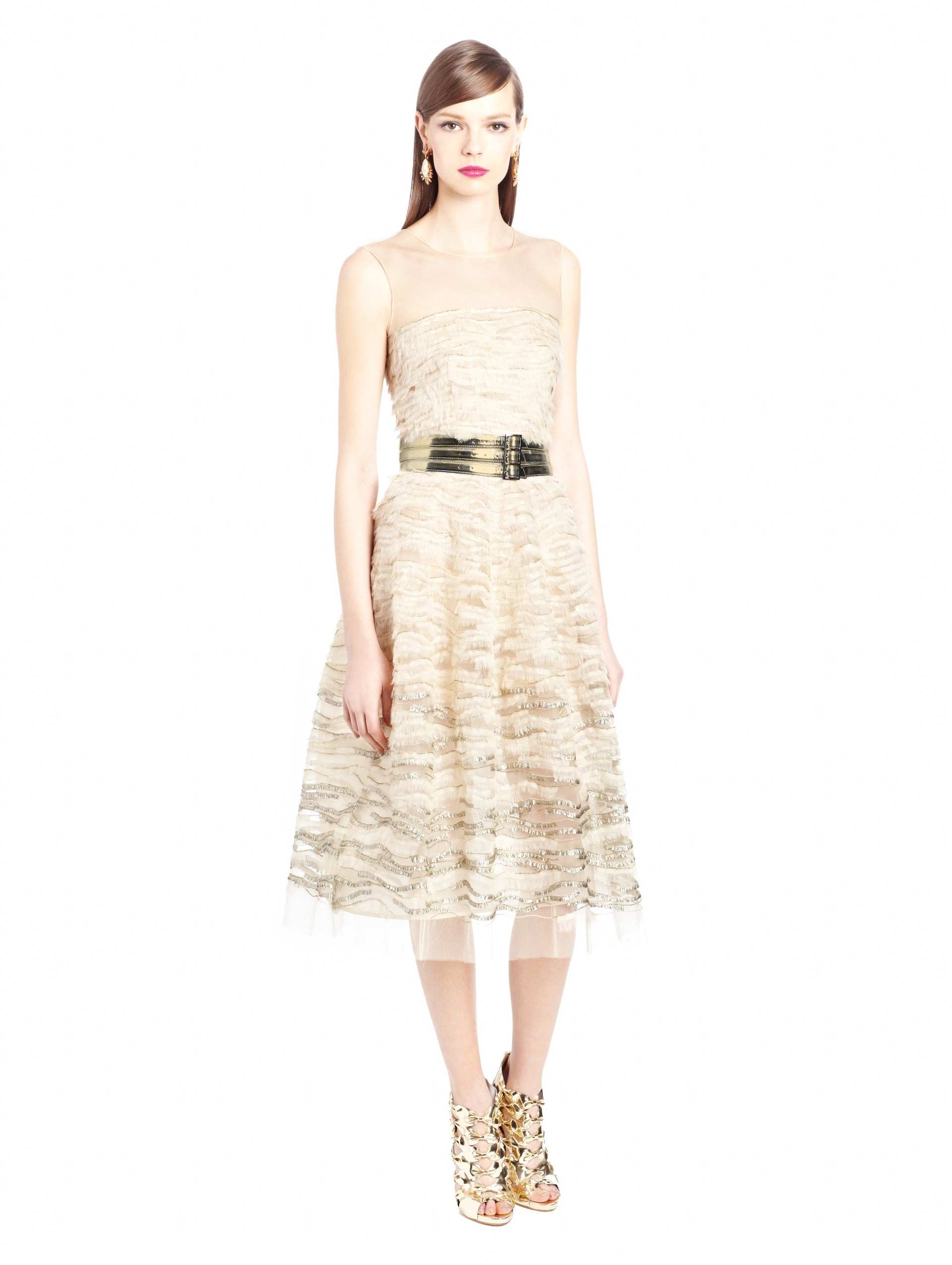 Lyst Oscar De La A Lame Embroidered Tulle Tail Dress In Gallery