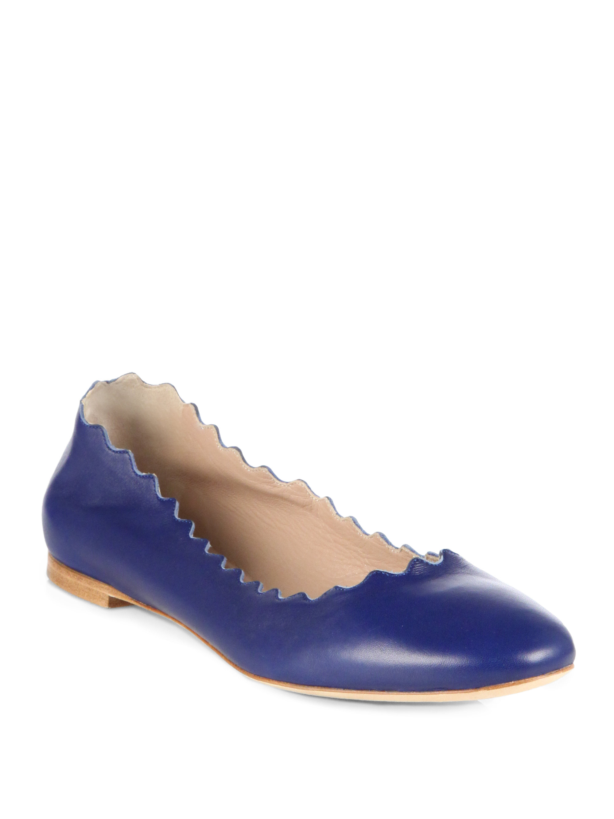 Lyst - Chloé Scalloped Leather Ballet Flats in Blue