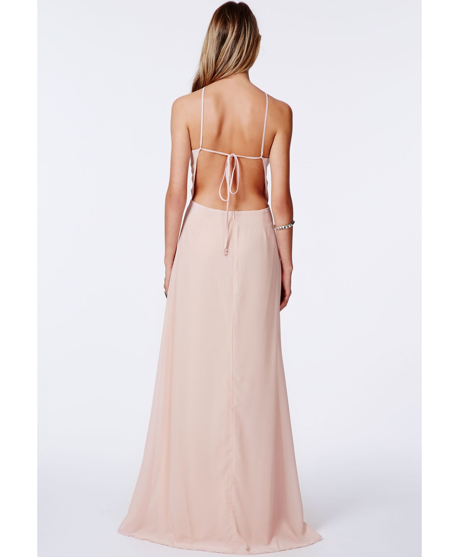 Lyst Missguided Strappy Open Back Maxi Dress Nude In Pink