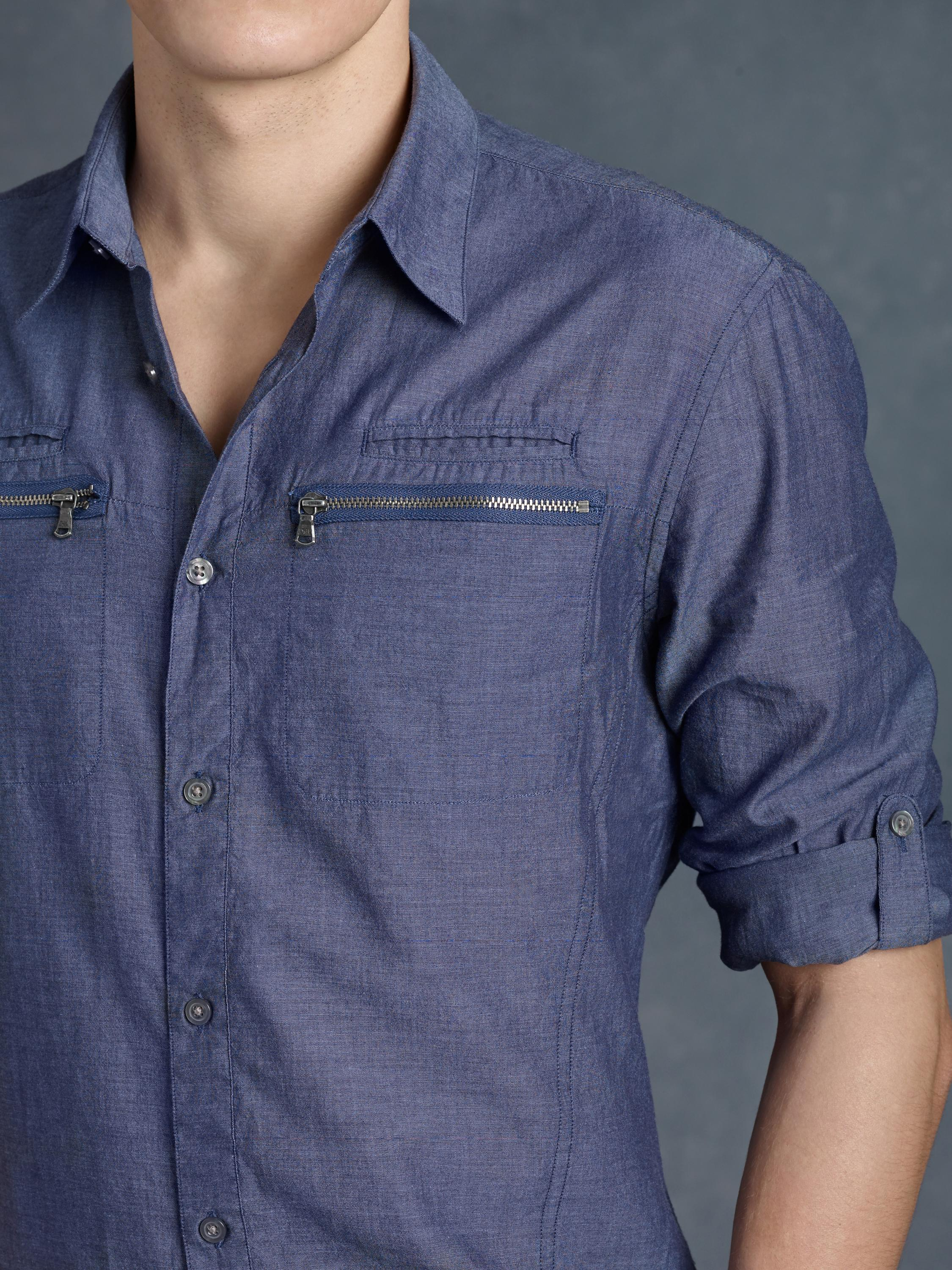 John varvatos Zipper Pocket Sport Shirt in Blue for Men | Lyst