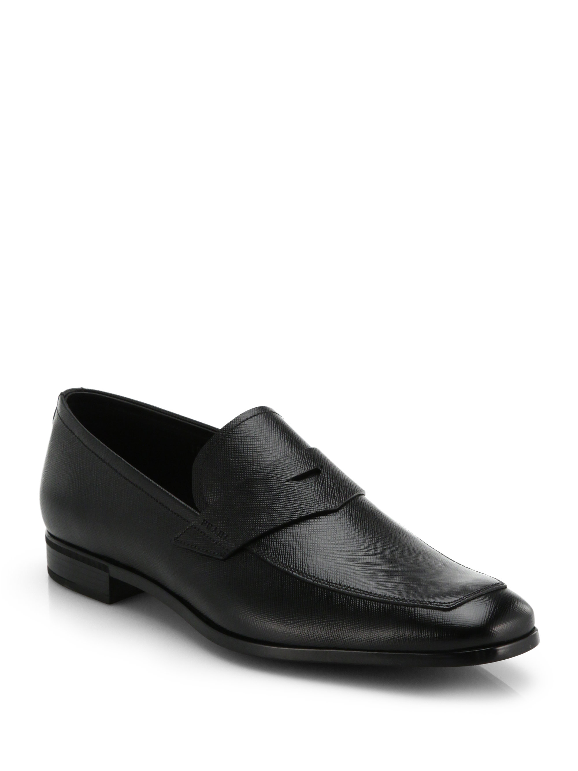 Prada Saffiano Penny Loafers in Black for Men - Lyst