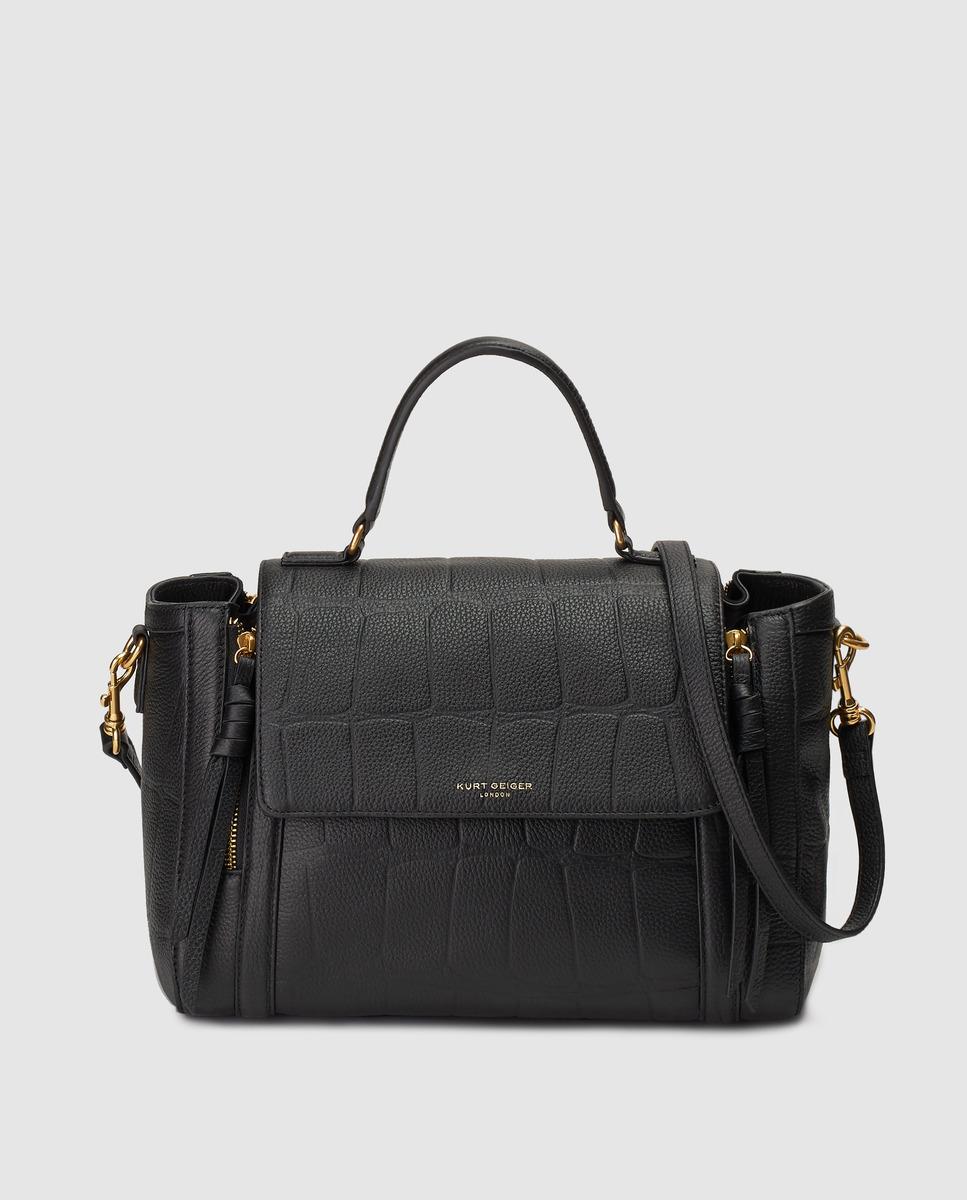 Download Kurt Geiger Mock-croc Embossed Black Leather Handbag in ...