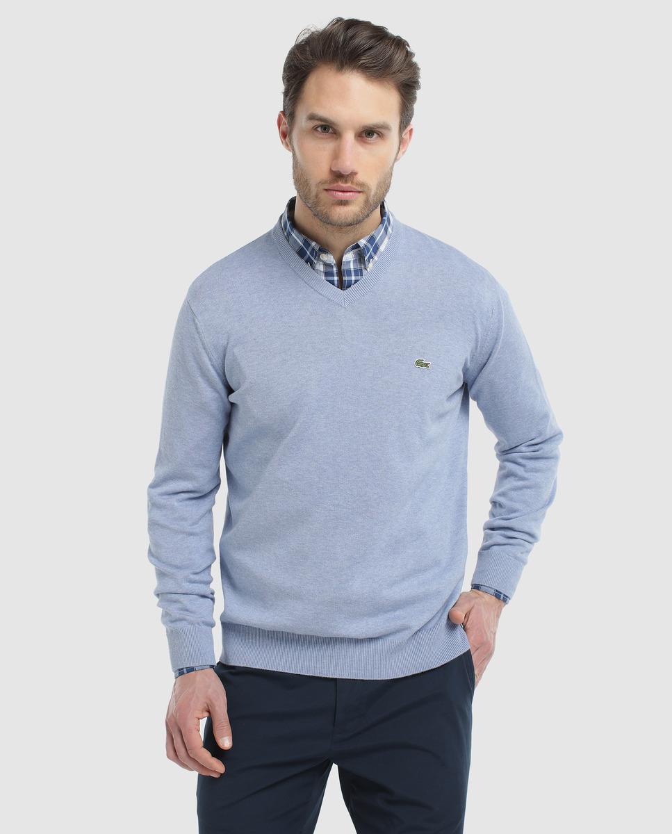 Lacoste Cotton Blue V-neck Sweater for Men - Lyst