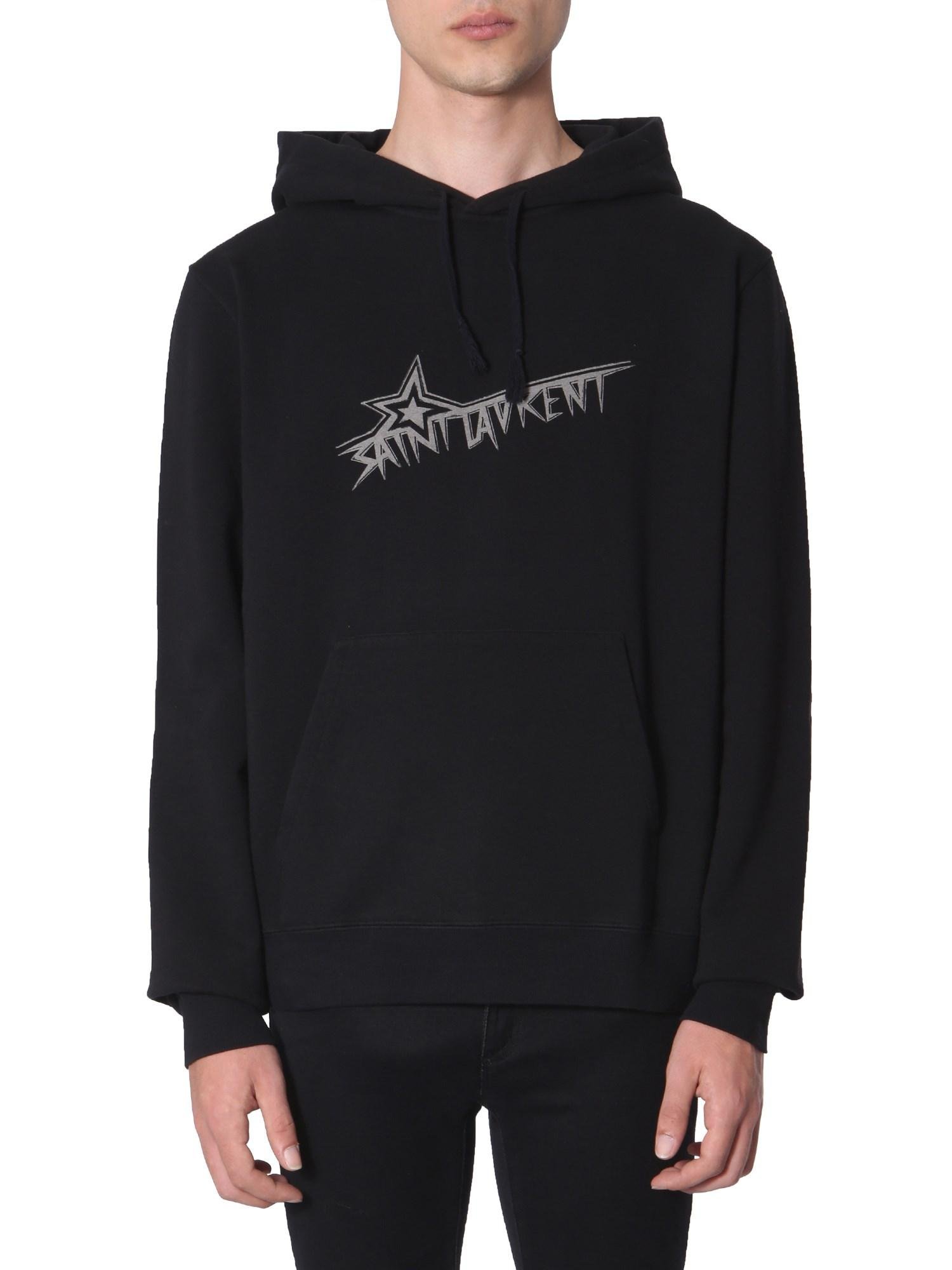 Saint Laurent Hooded Sweatshirt With Logo And Star Print in Black for ...