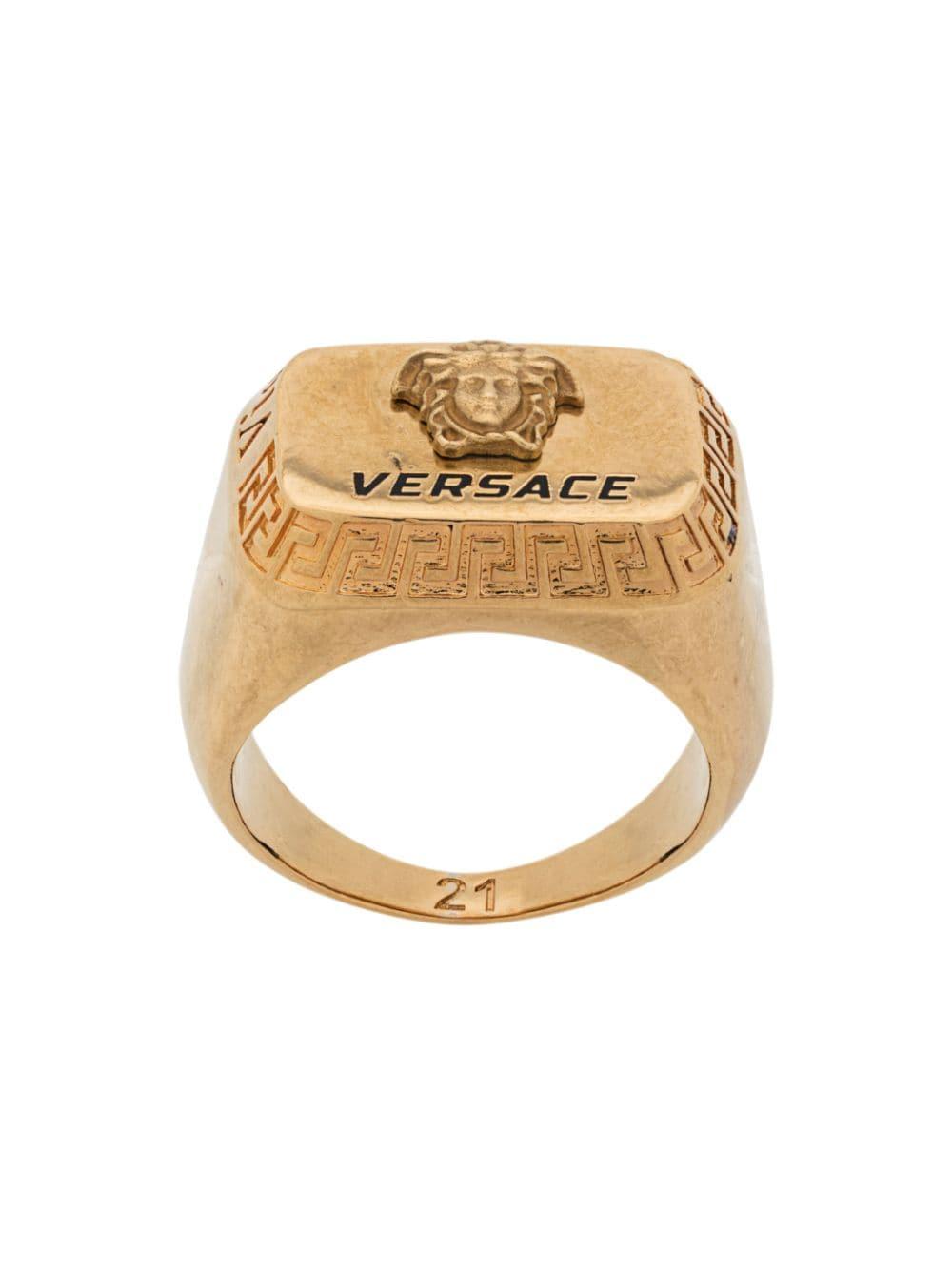 Versace Engraved Logo Rectangle Ring in Gold (Metallic) for Men Save