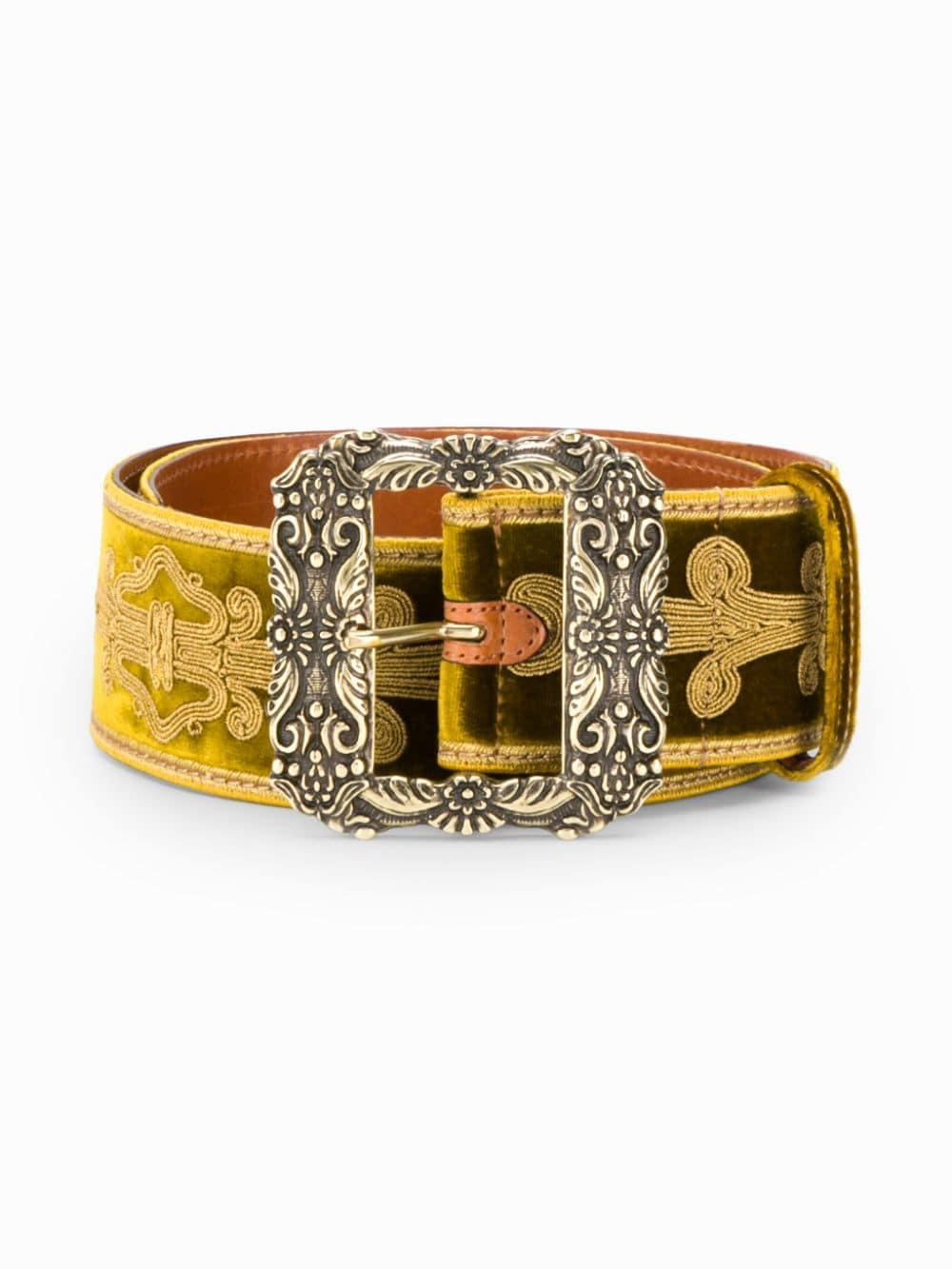 Etro Silk Embroidered Belt in Yellow Lyst