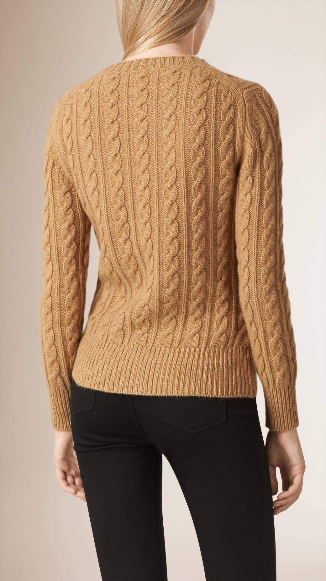 Burberry Cable Knit Wool Cashmere Sweater Camel in Natural Lyst