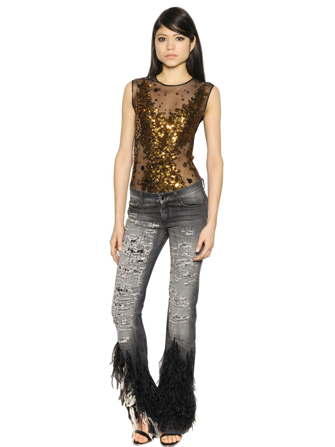 Amen Sequin Embellished Tulle Bodysuit In Metallic Lyst 4672