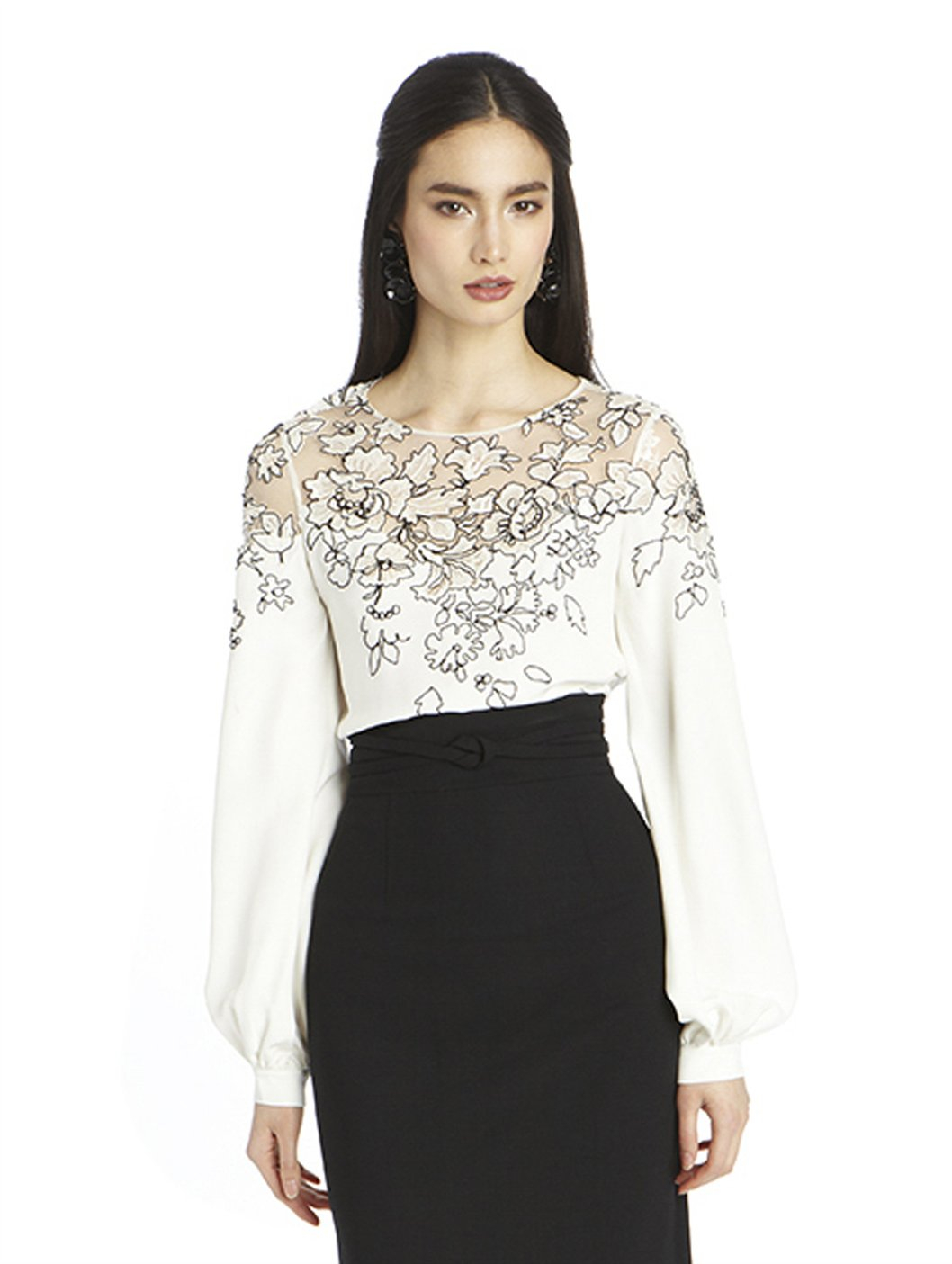 Lyst Oscar De La Renta Long Sleeve Silk Lace Embroidered Blouse In White