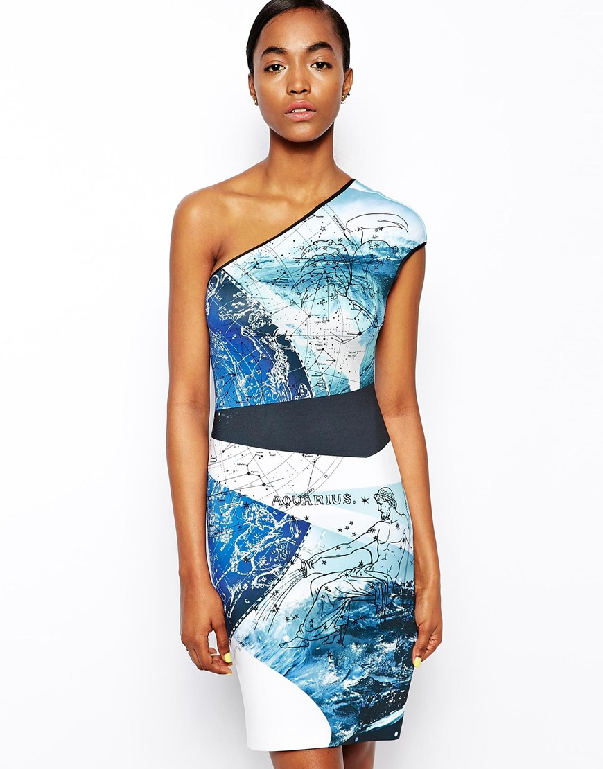 Clover canyon Neoprene Dress In Zodiac Print With One Shoulder Lyst