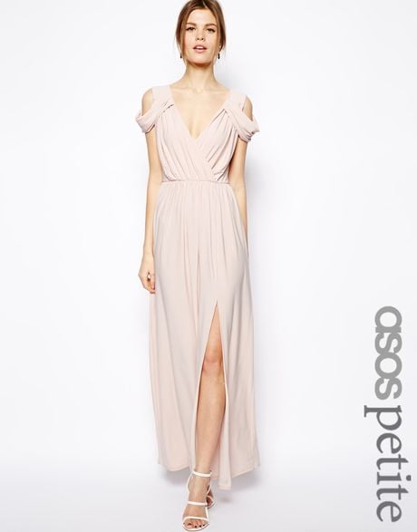 Asos Wrap Front Maxi Dress in Pink (Blush) | Lyst