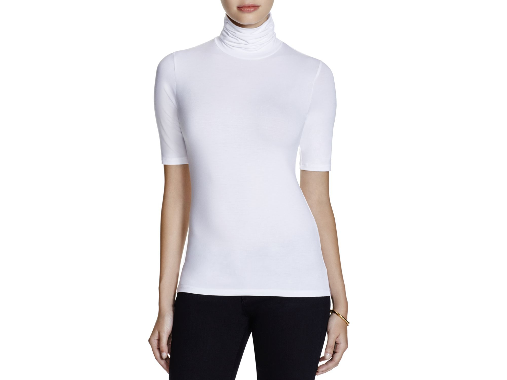 Majestic Short Sleeve Turtleneck Shirt in White (Blanc) | Lyst