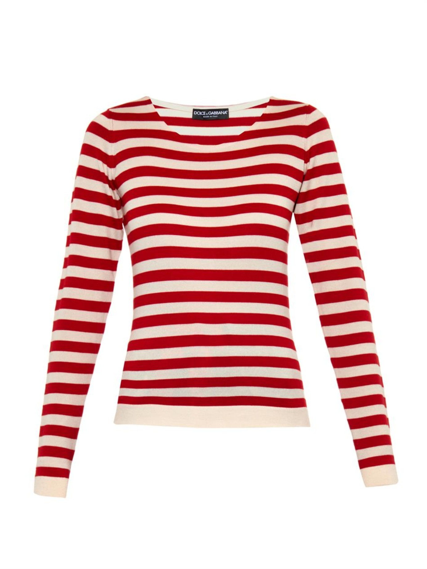Dolce & gabbana Striped Cashmere And Silk-Blend Sweater in Red | Lyst