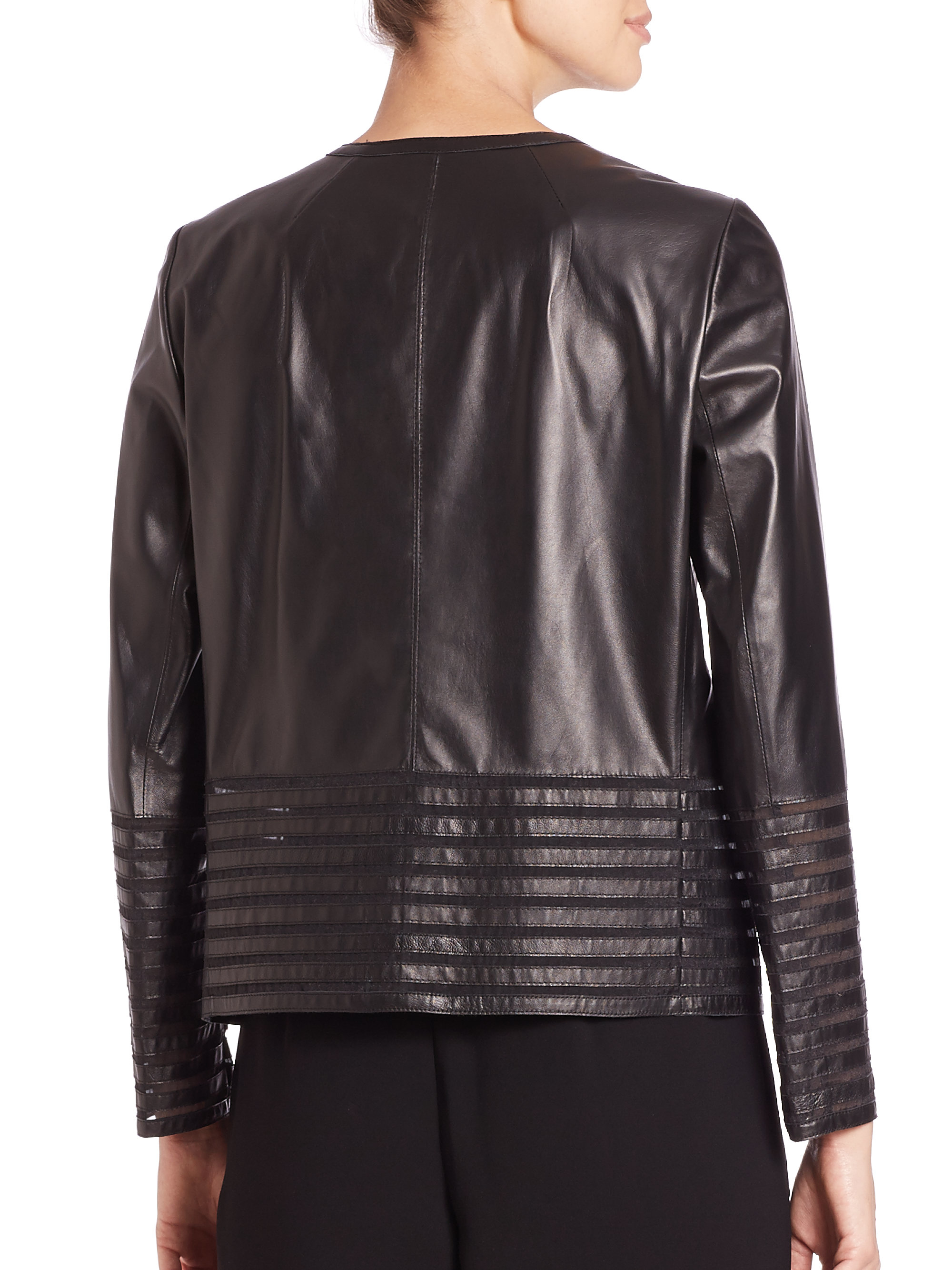 Lyst Lafayette 148 New York Aisha Laser Cut Leather Jacket In Black Gallery