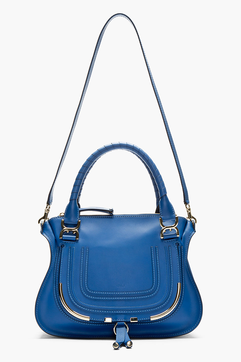 Chlo Navy Leather Metal-trimmed Marcie Medium Shoulder Bag in ...  