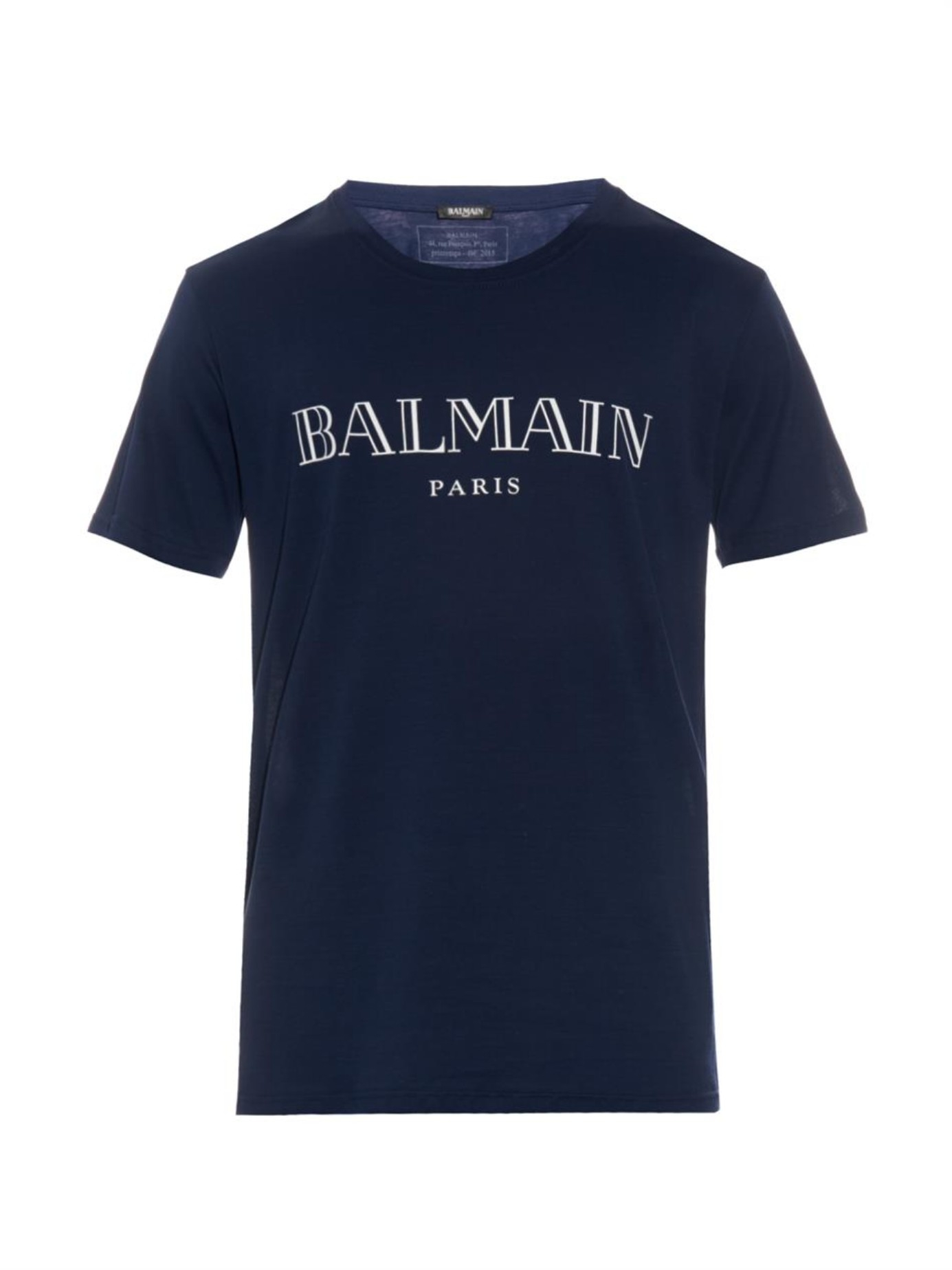 Balmain Logo-Print Cotton-Jersey T-Shirt in Blue for Men | Lyst