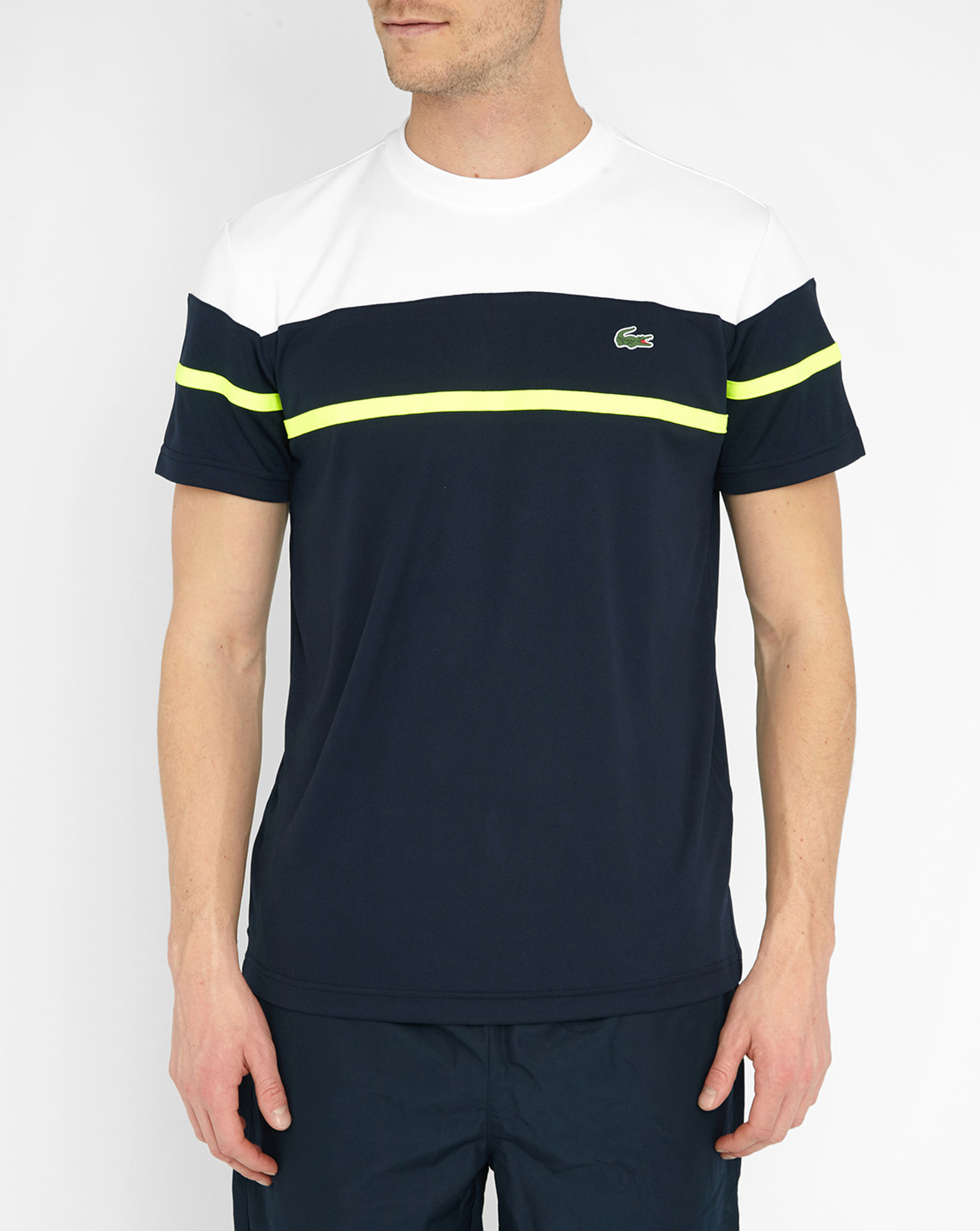 Lacoste Navy/white Round-neck T-shirt With Yellow Stripe in Blue for ...
