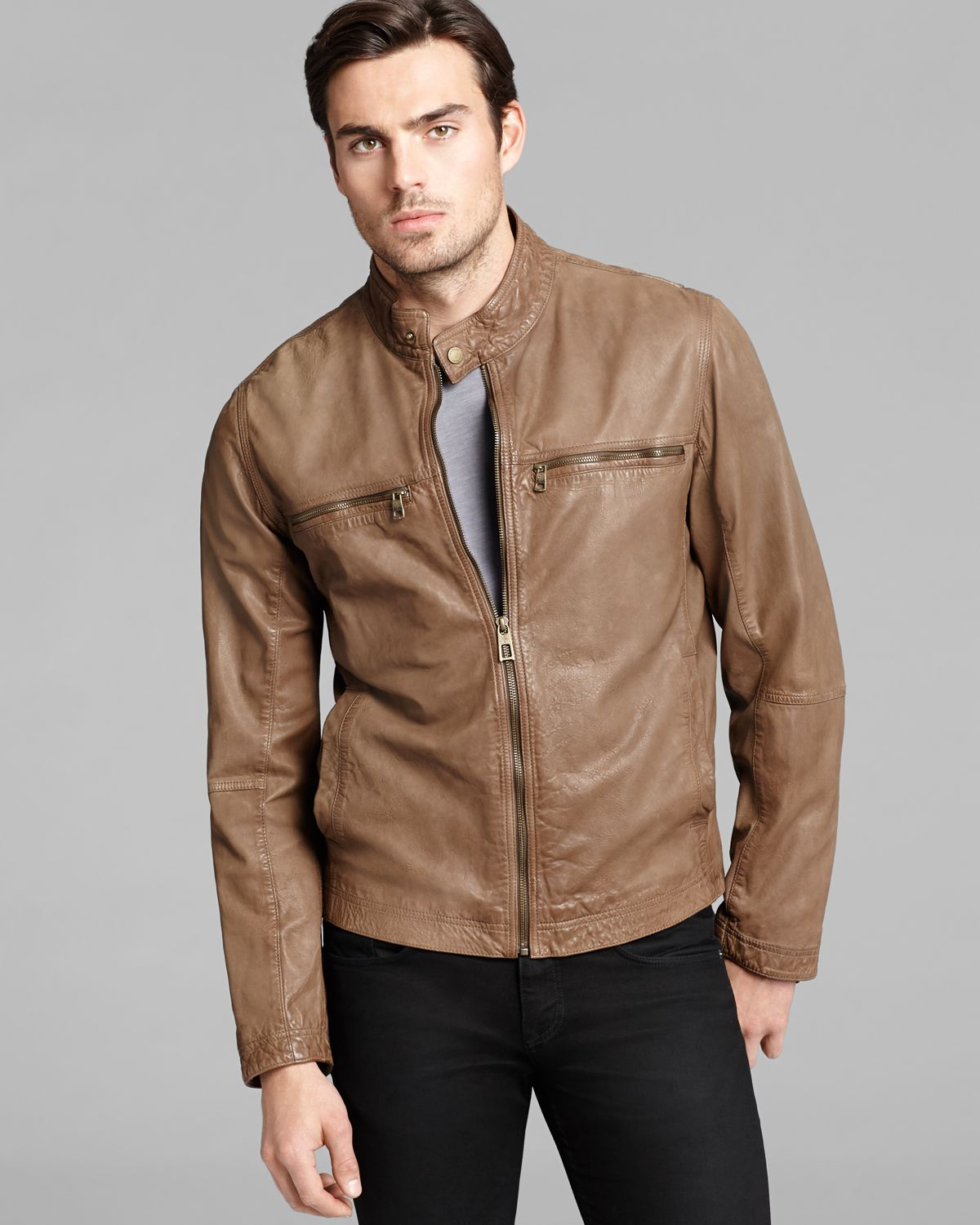 Lyst - Cole Haan Vintage Leather Moto Jacket in Brown for Men