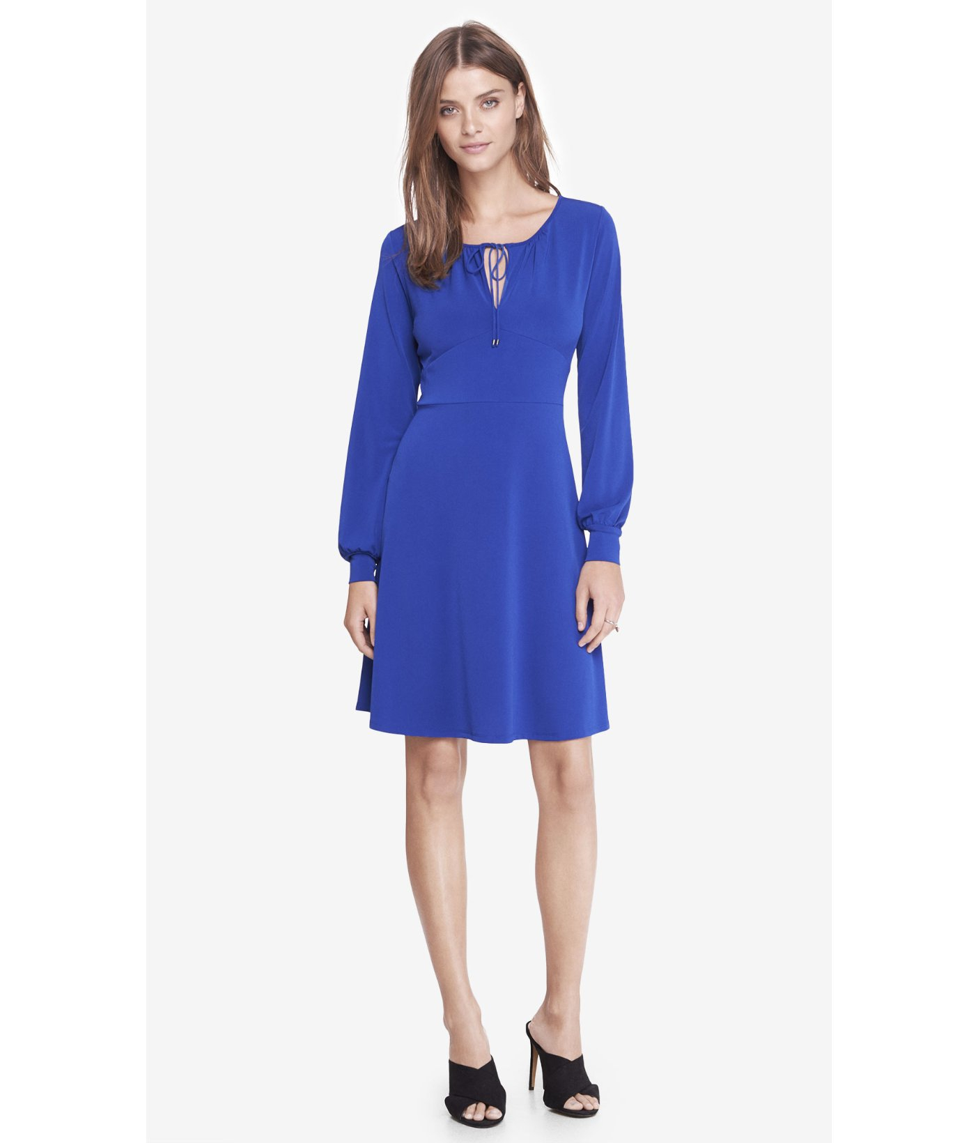 Lyst - Express Long Sleeve Tie Neck Keyhole Dress in Blue