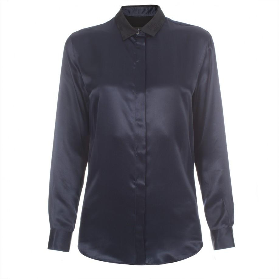Lyst - Paul Smith Women'S Dark Navy Silk Shirt With Textured Black ...