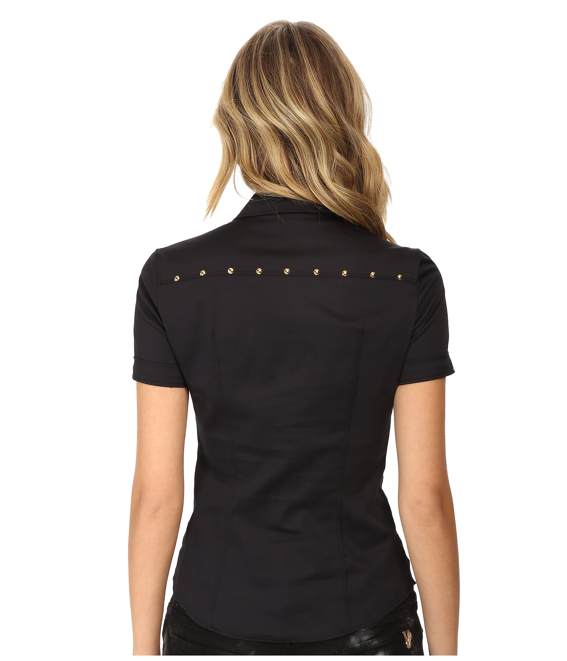 black short sleeve button up blouse