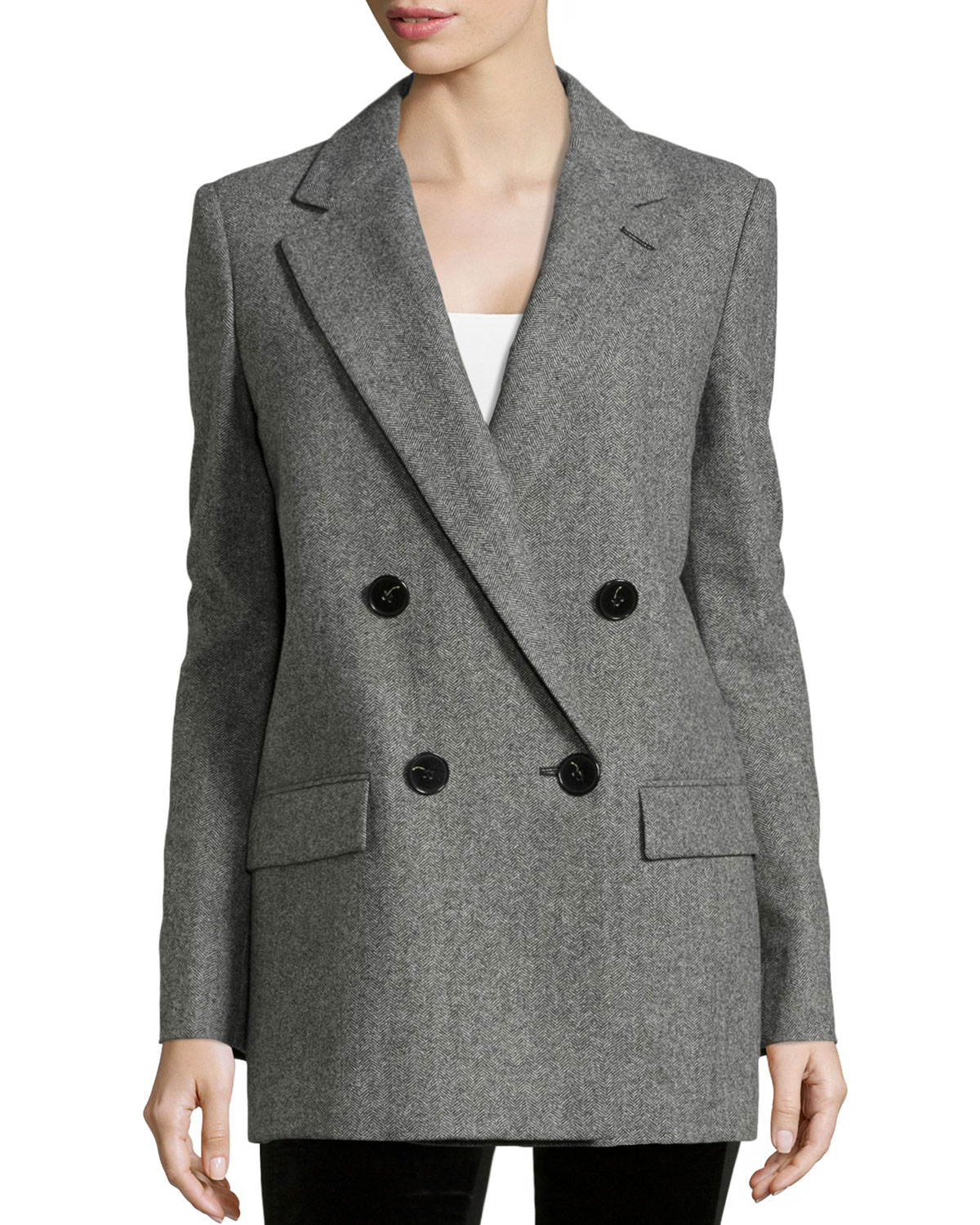 Stella mccartney Herringbone Wool Double-Breasted Coat in Gray | Lyst