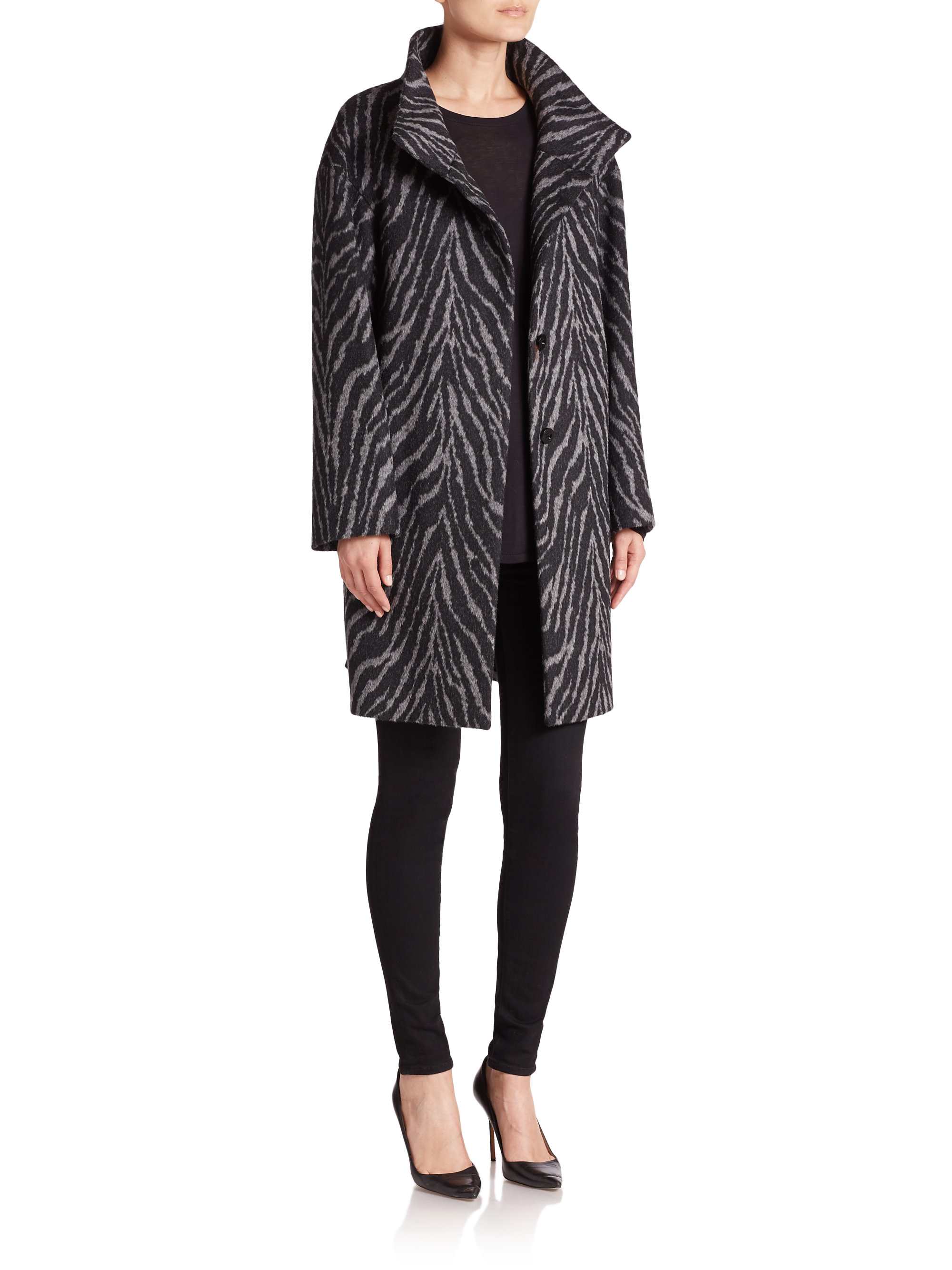 Lyst - Cinzia Rocca Printed Alpaca & Wool Coat in Black