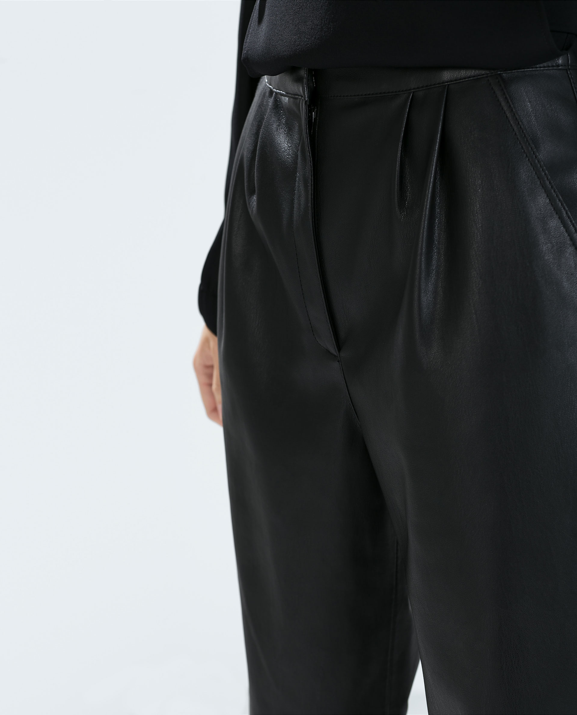 Zara High Waist Faux Leather Trousers in Black | Lyst