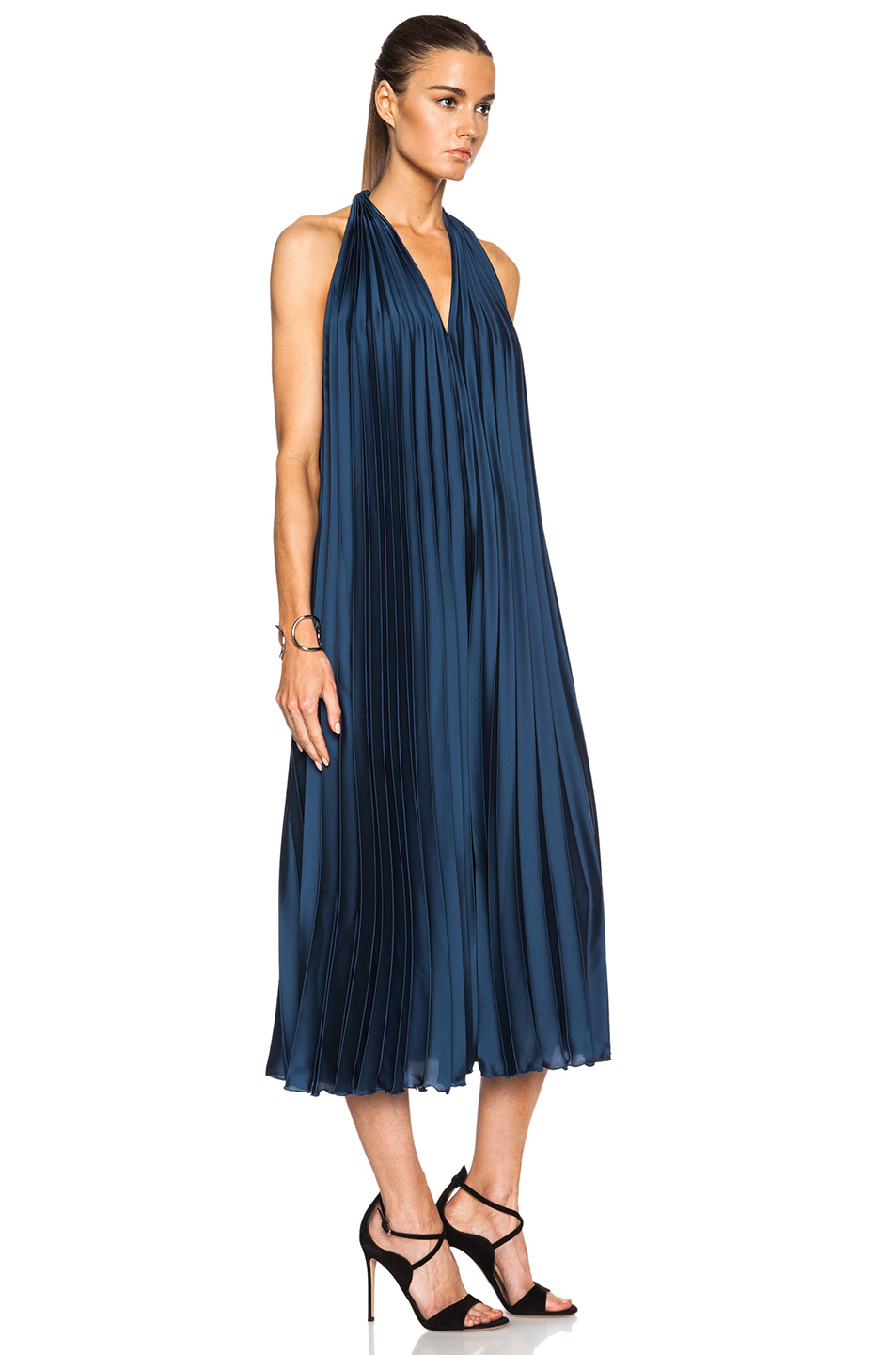 Lyst - Tome Satin Pleated Halter Dress in Blue