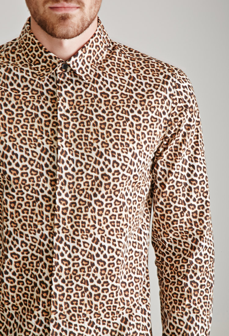Forever 21 Collared Leopard Print Shirt In Natural For Men Lyst Gallery