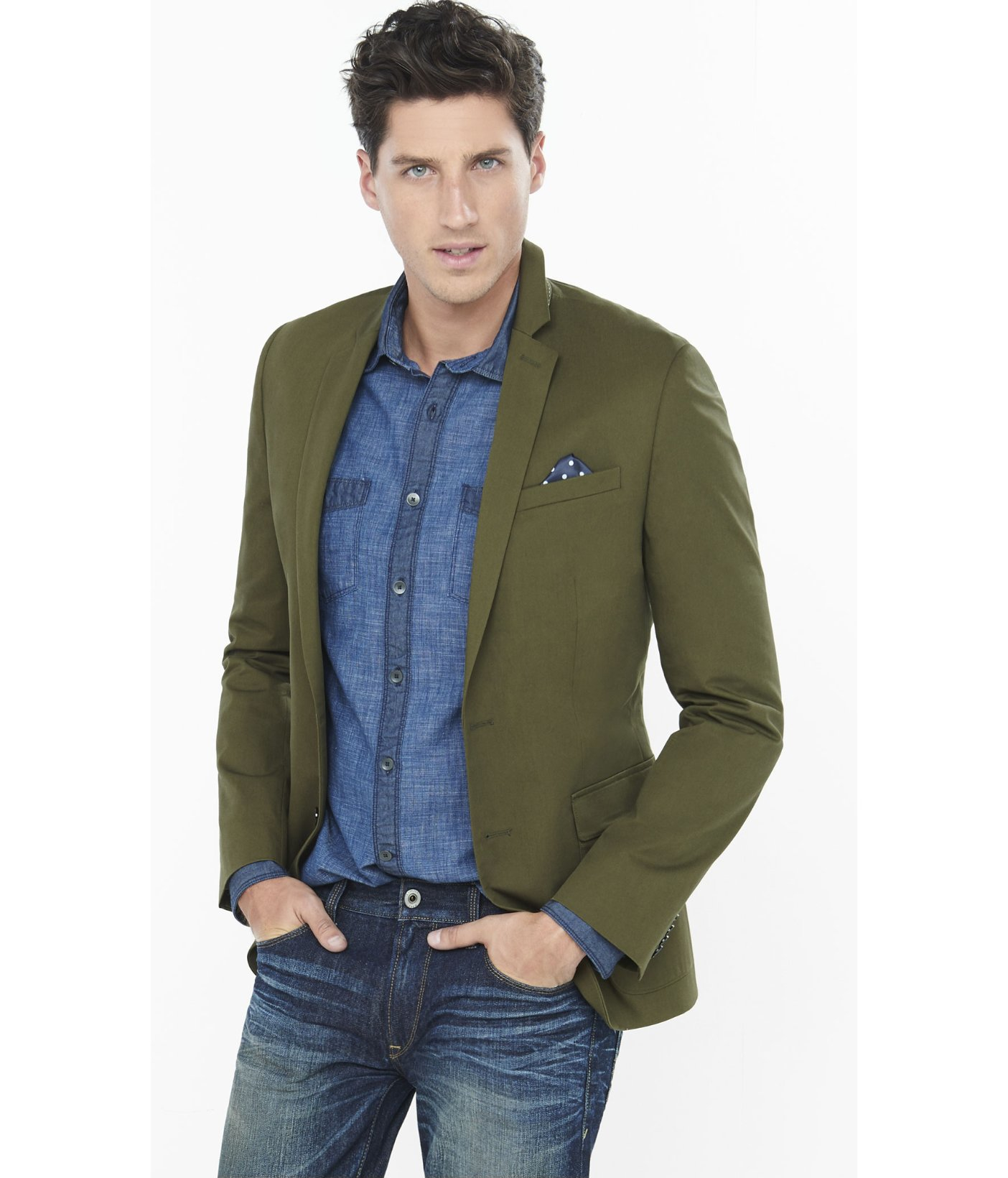 lyst-express-slim-photographer-twill-olive-blazer-in-green-for-men