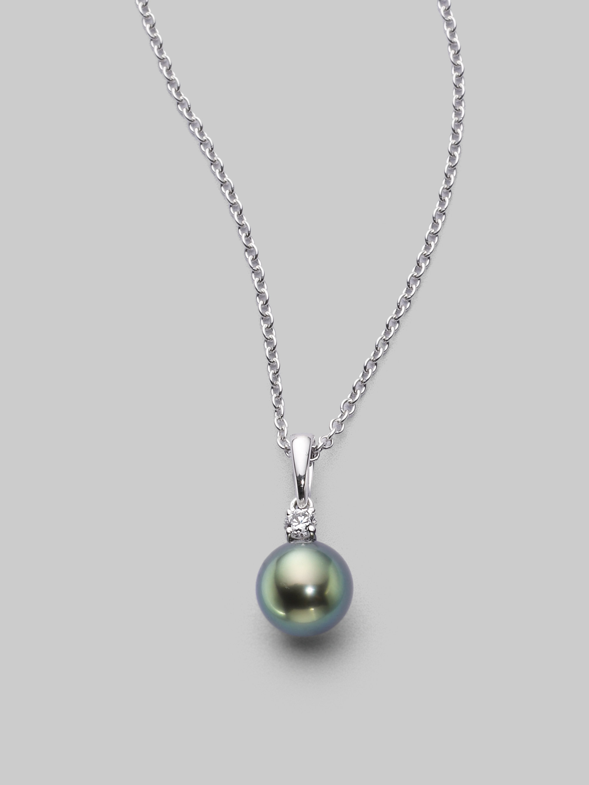 Mikimoto 8Mm Black Cultured Pearl, Diamond & 18K White Gold Necklace in ...