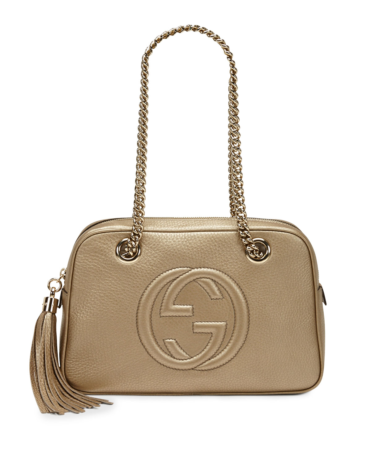 Gucci Soho Metallic Leather Shoulder Bag in Beige (CHAMPAGNE) | Lyst