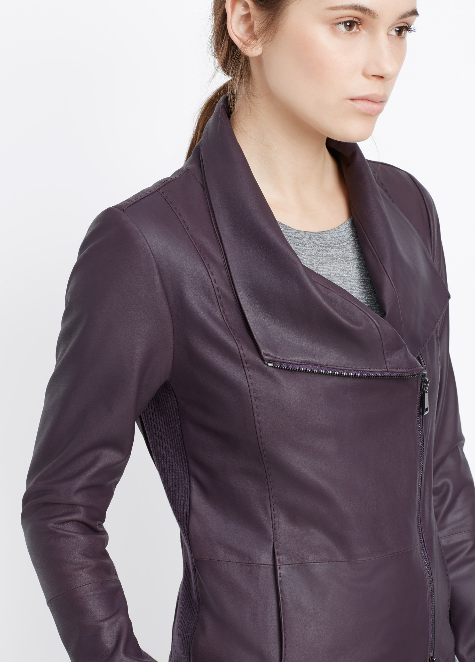 Vince Scuba Leather Jacket In Brown Lyst Gallery