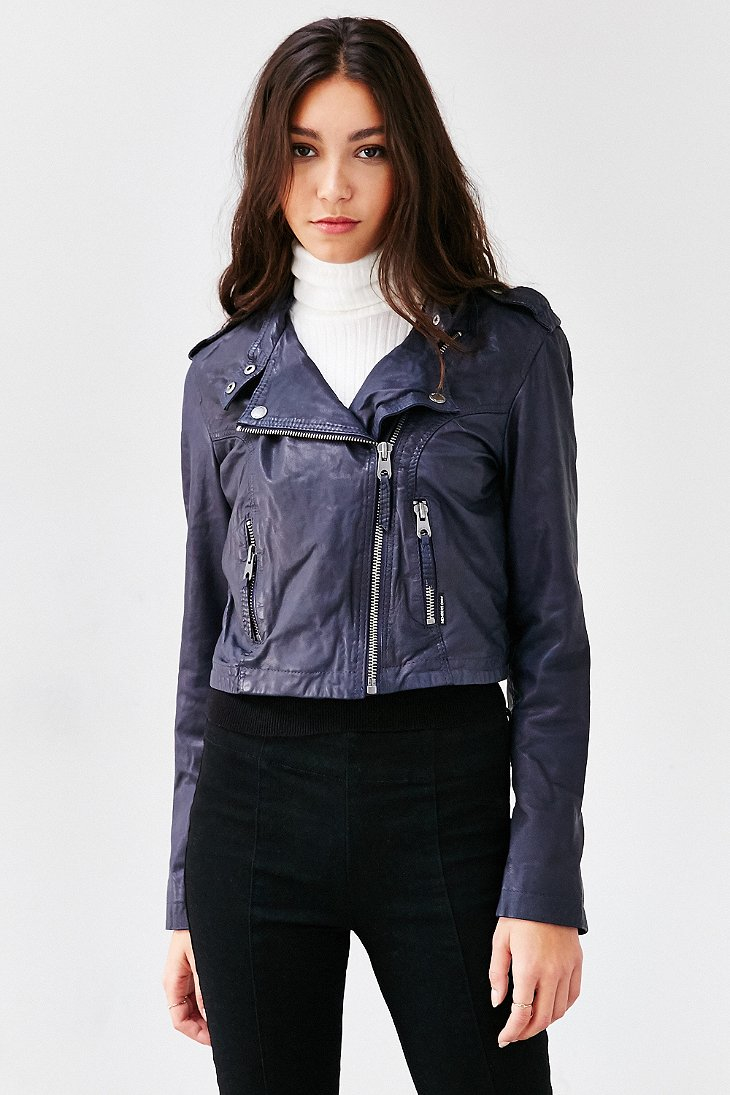 Members only Navy Leather Moto Jacket in Blue | Lyst