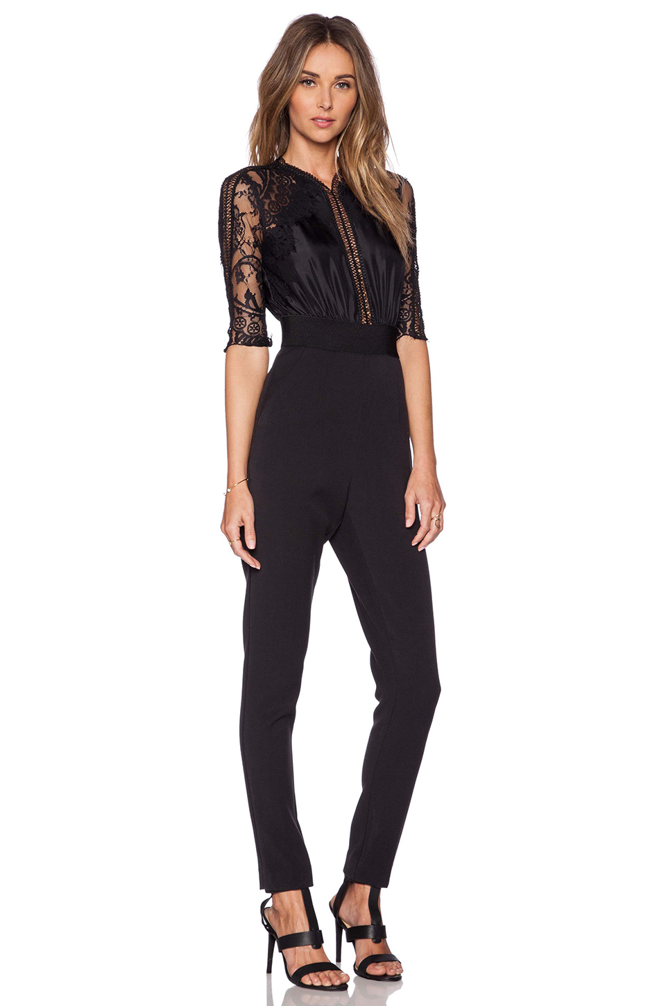 Lyst - Self-Portrait Sequence Lace Jumpsuit in Black