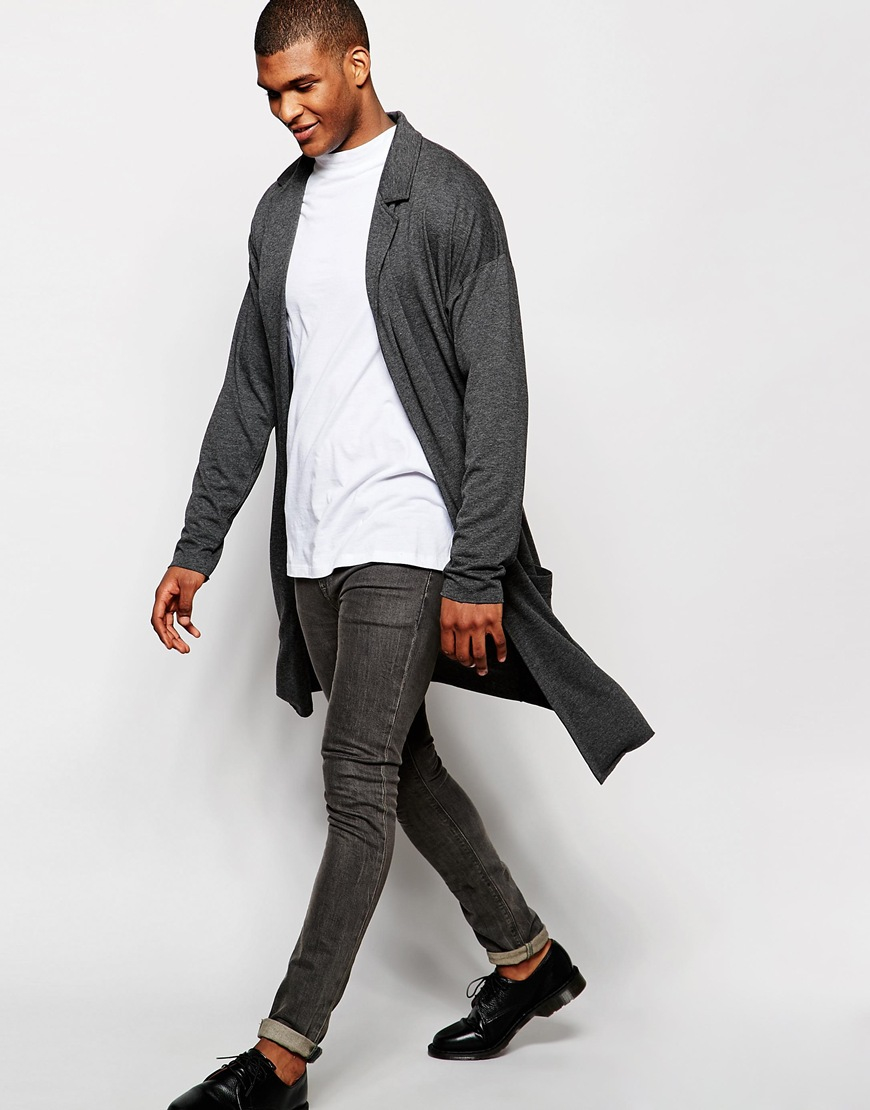 Asos Extreme Longline Lightweight Jersey Duster Coat in Gray for Men Lyst
