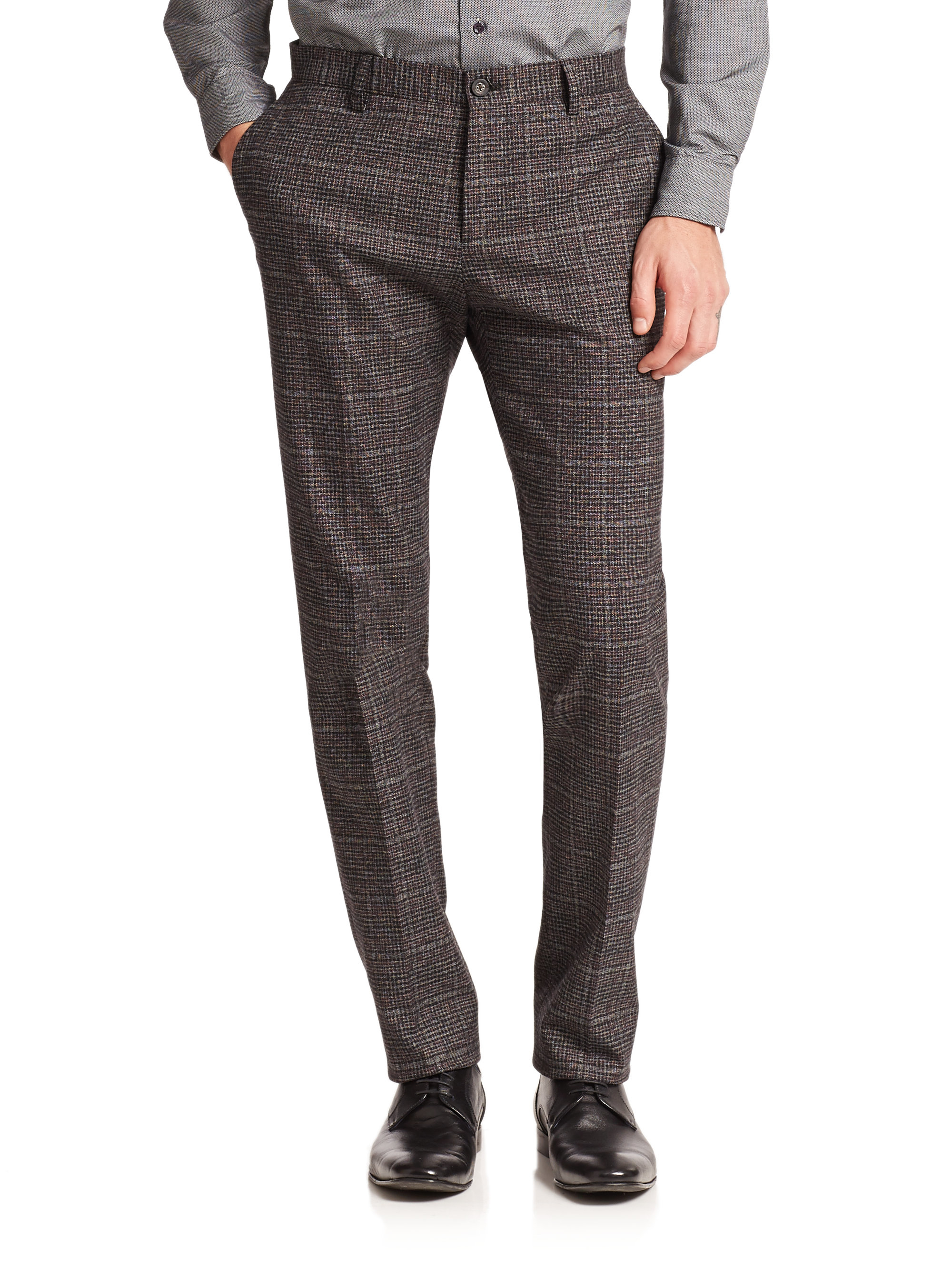Etro Windowpane Checked Cotton Pants in Gray for Men | Lyst