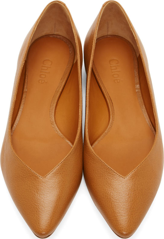 Lyst - Chloé Cognac Leather Pointed Flats in Brown