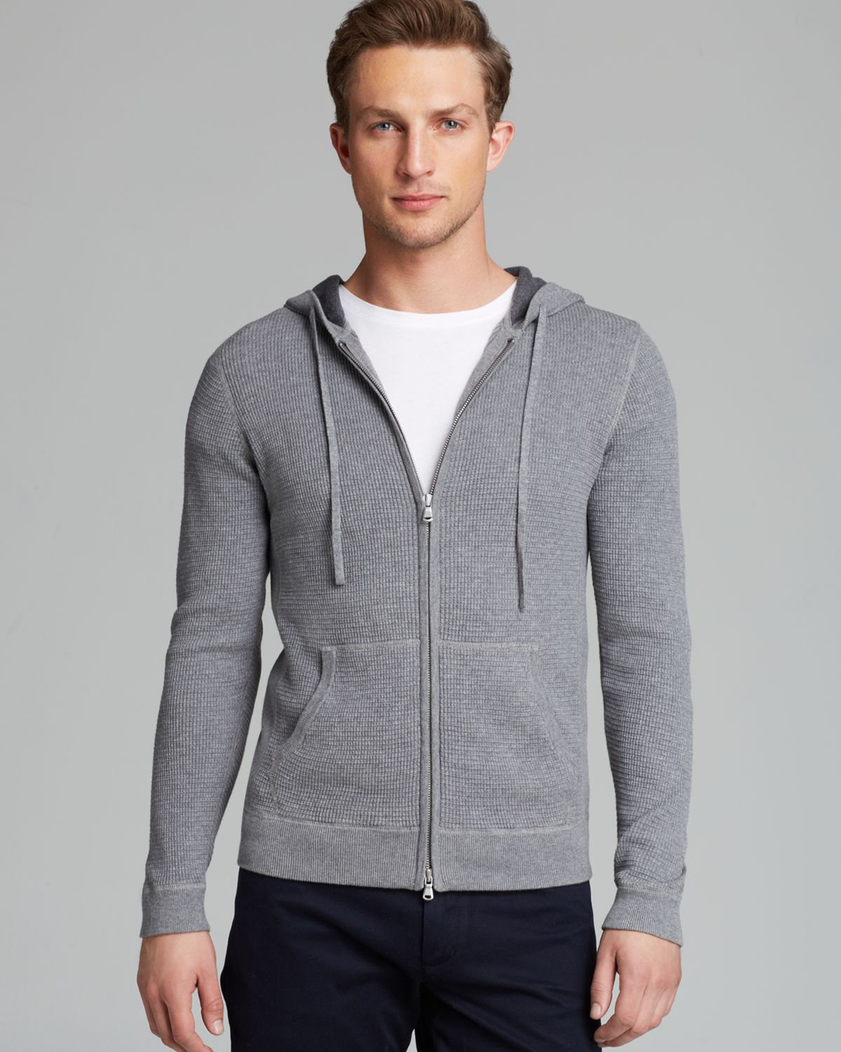 Vince Cotton Thermal Full Zip Hoodie in Gray for Men (Conder/Carbon) | Lyst