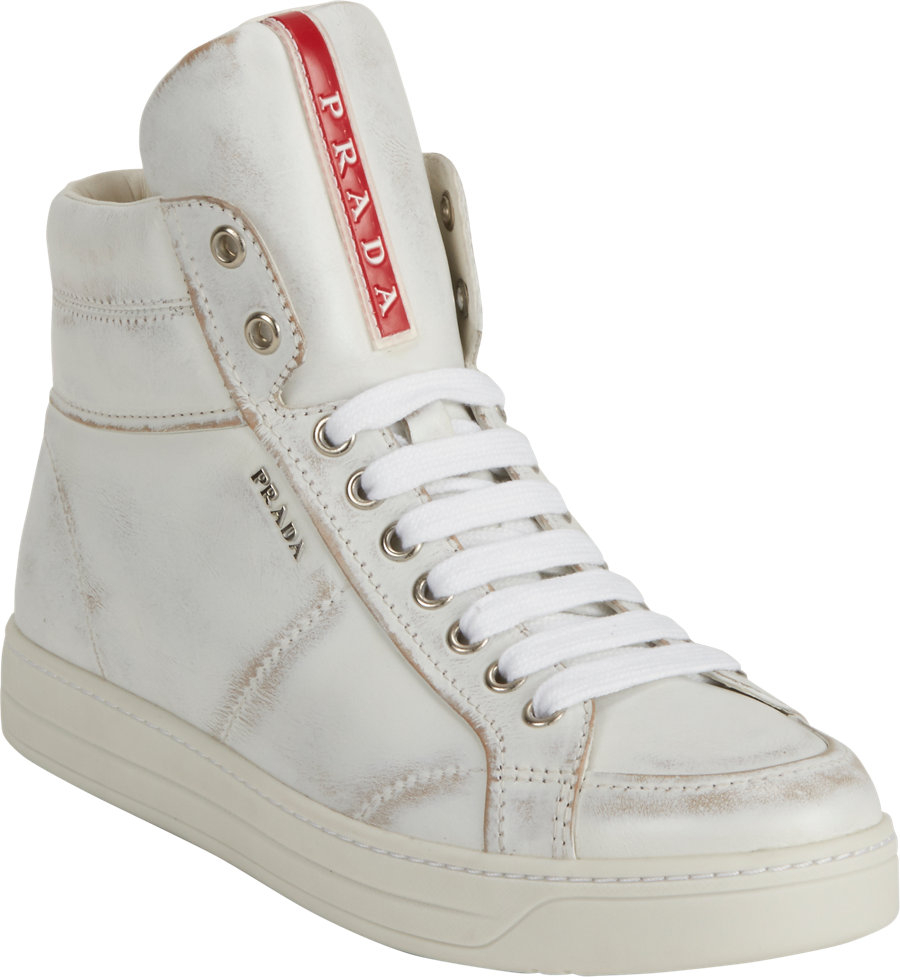 Prada Hiddenwedge Hightop Sneakers in White | Lyst