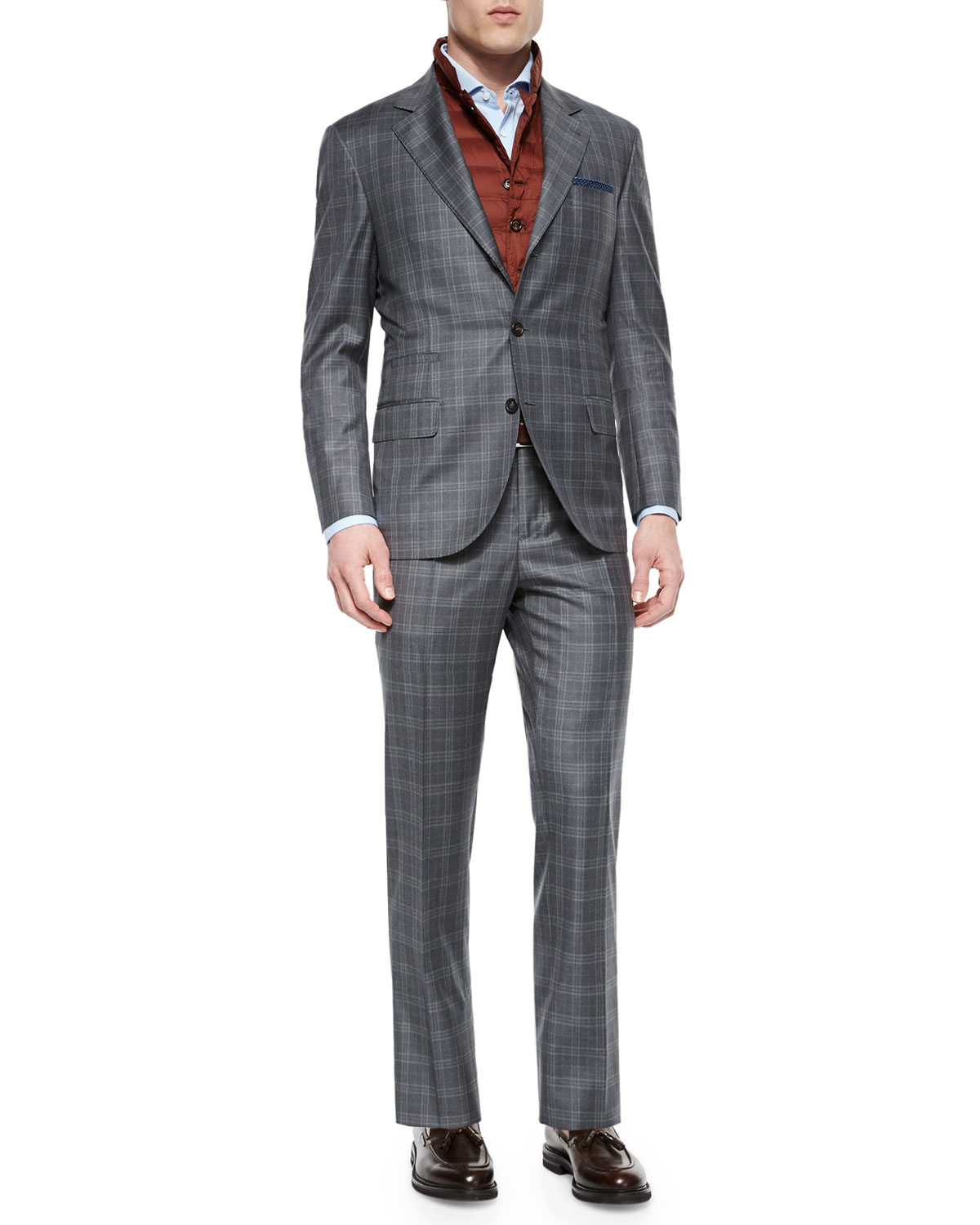 Brunello Cucinelli Plaid Two-Piece Wool Suit in Gray for Men | Lyst