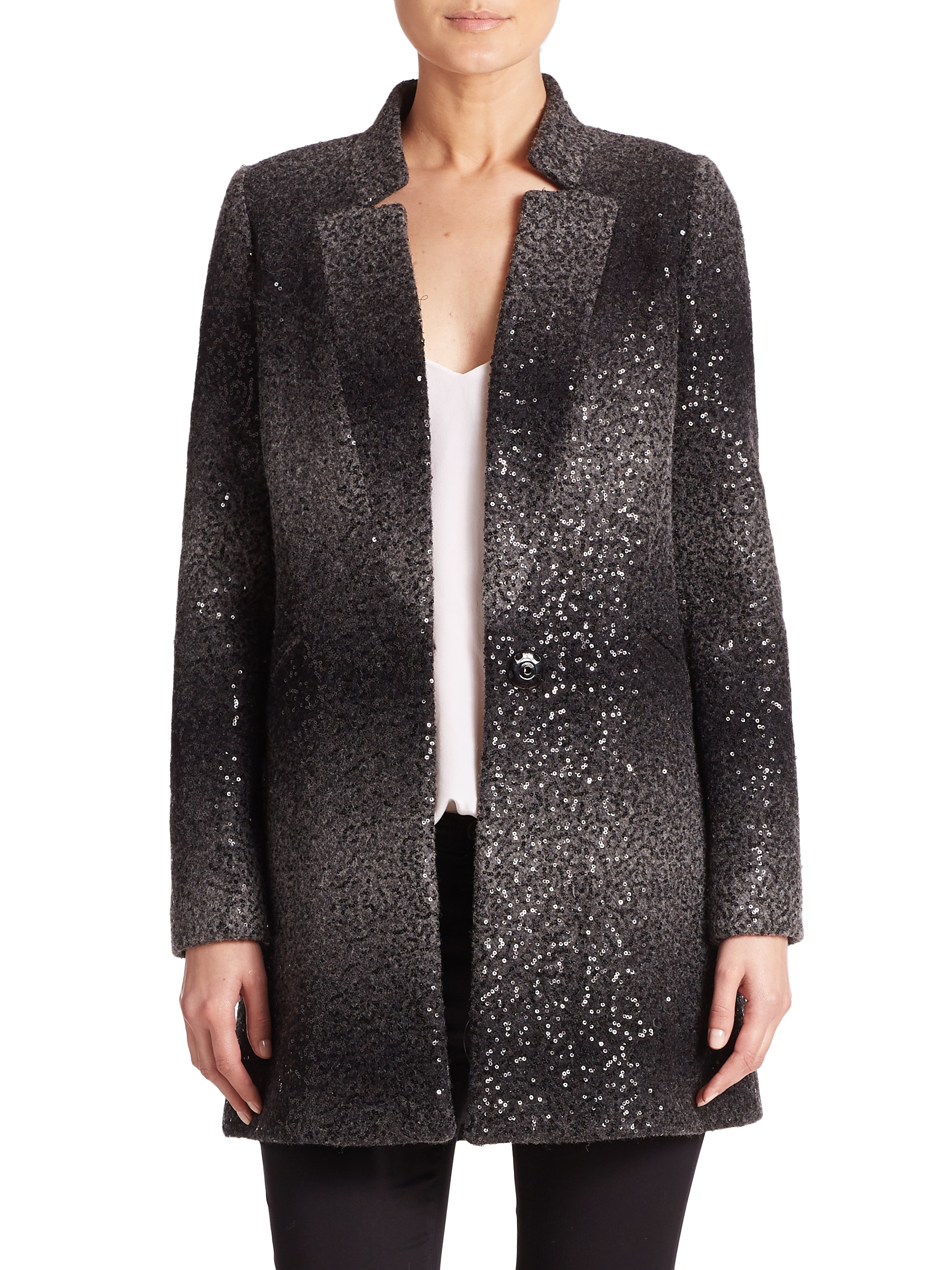 Lyst - Milly Sequin Wool Coat in Gray