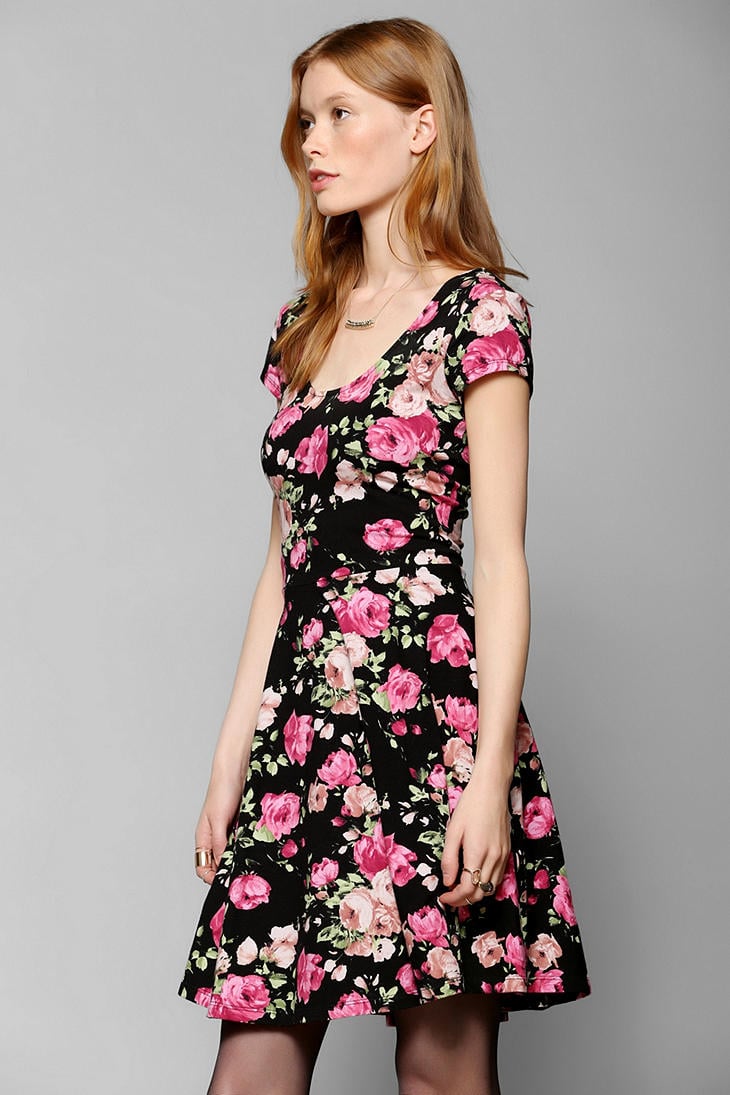 Lyst Urban Outfitters Kimchi Blue Knit Floral Skater Dress In Black
