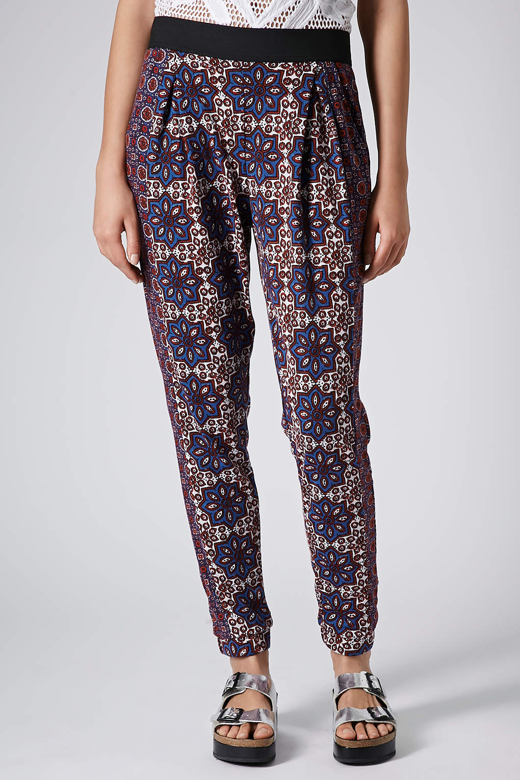 Lyst - Topshop Mixed Tile Print Jersey Tapered Trousers in Purple